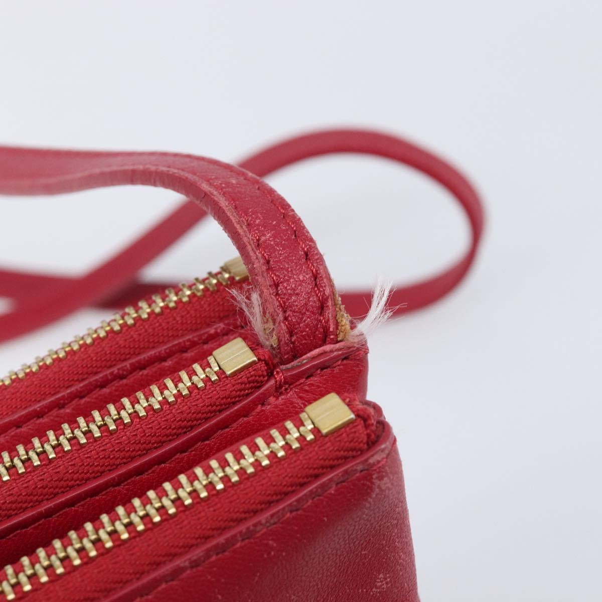 CELINE Trio Shoulder Bag Leather Red Gold Tone Auth ep17054