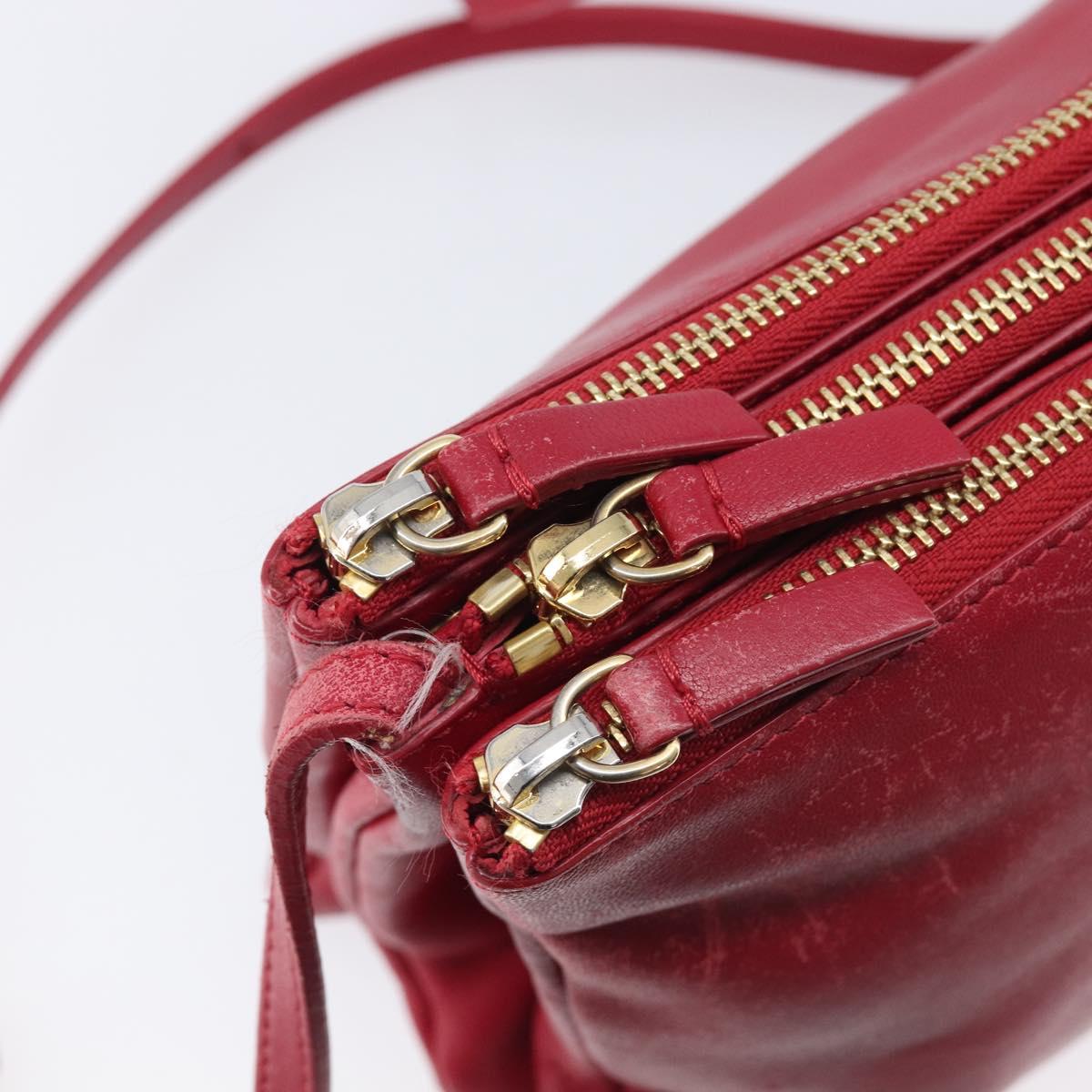 CELINE Trio Shoulder Bag Leather Red Gold Tone Auth ep17054