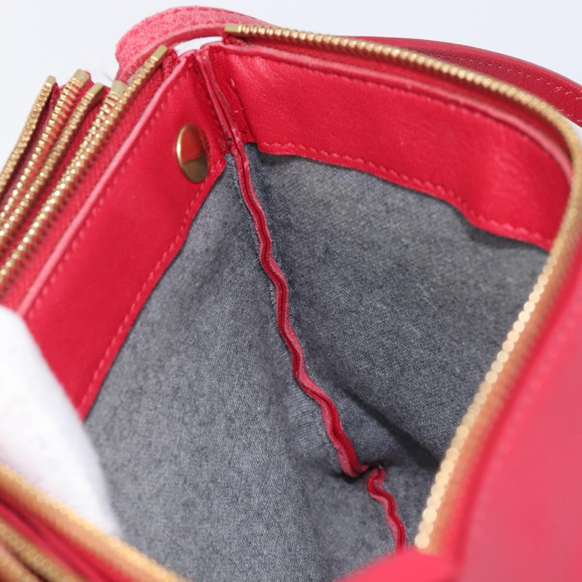 CELINE Trio Shoulder Bag Leather Red Gold Tone Auth ep17054