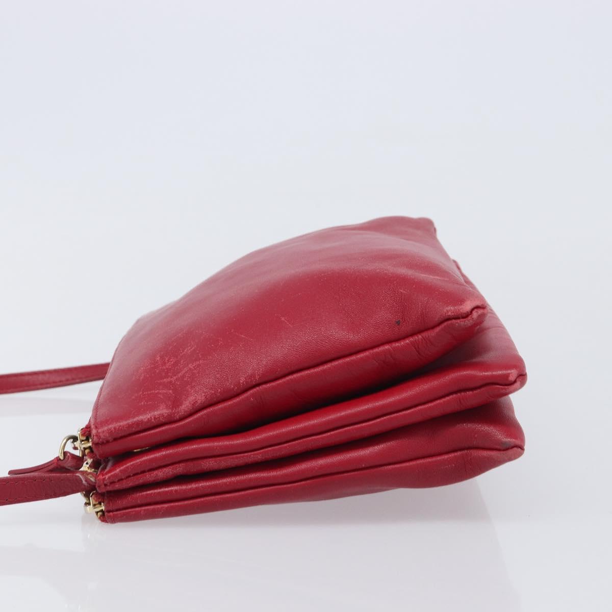 CELINE Trio Shoulder Bag Leather Red Gold Tone Auth ep17054
