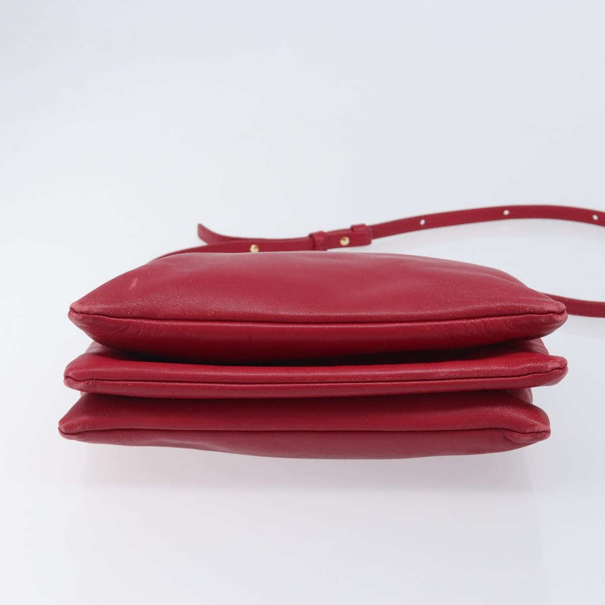 CELINE Trio Shoulder Bag Leather Red Gold Tone Auth ep17054
