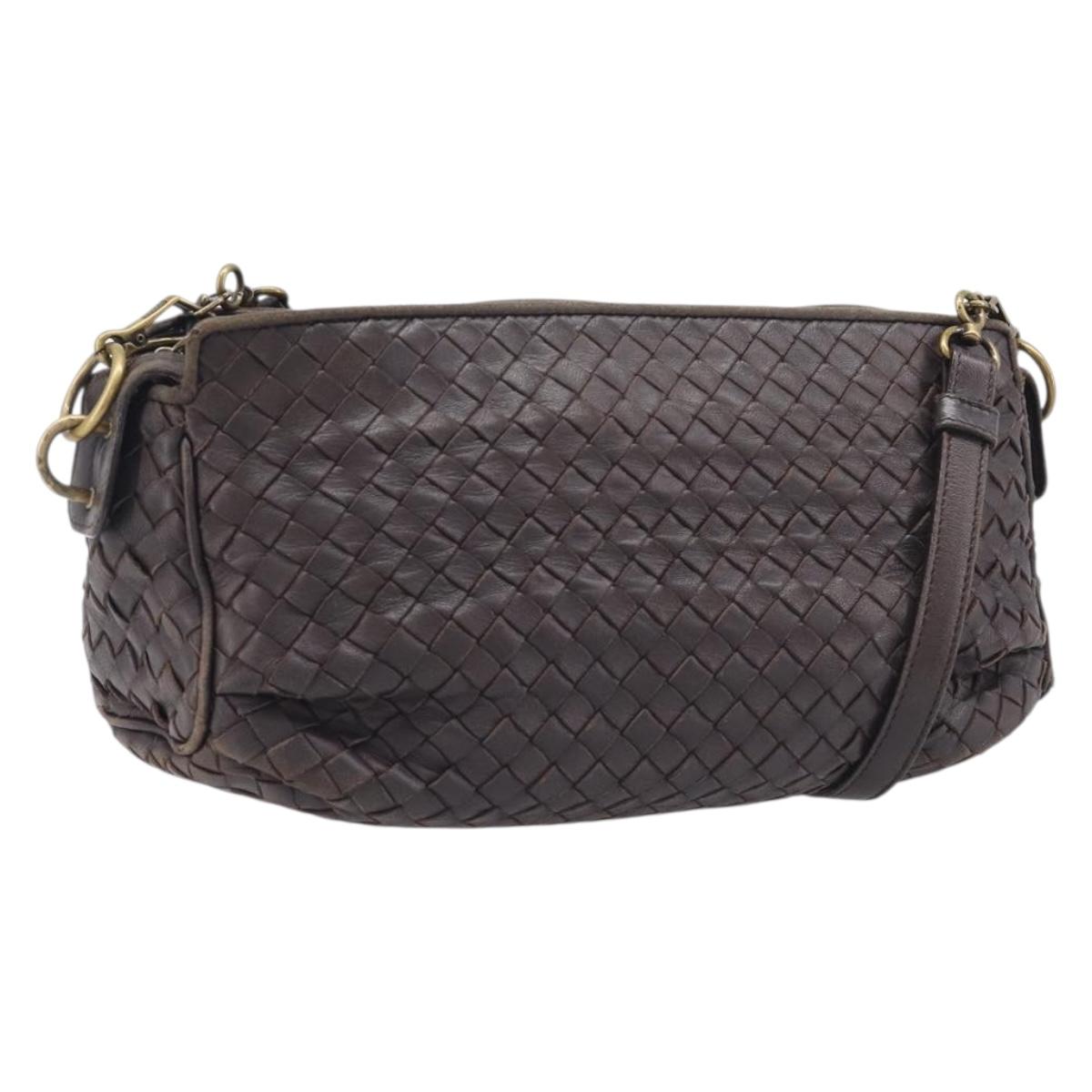 Bottega Veneta INTRECCIATO Shoulder Bag Leather Brown Gold 192661 Auth ep17057