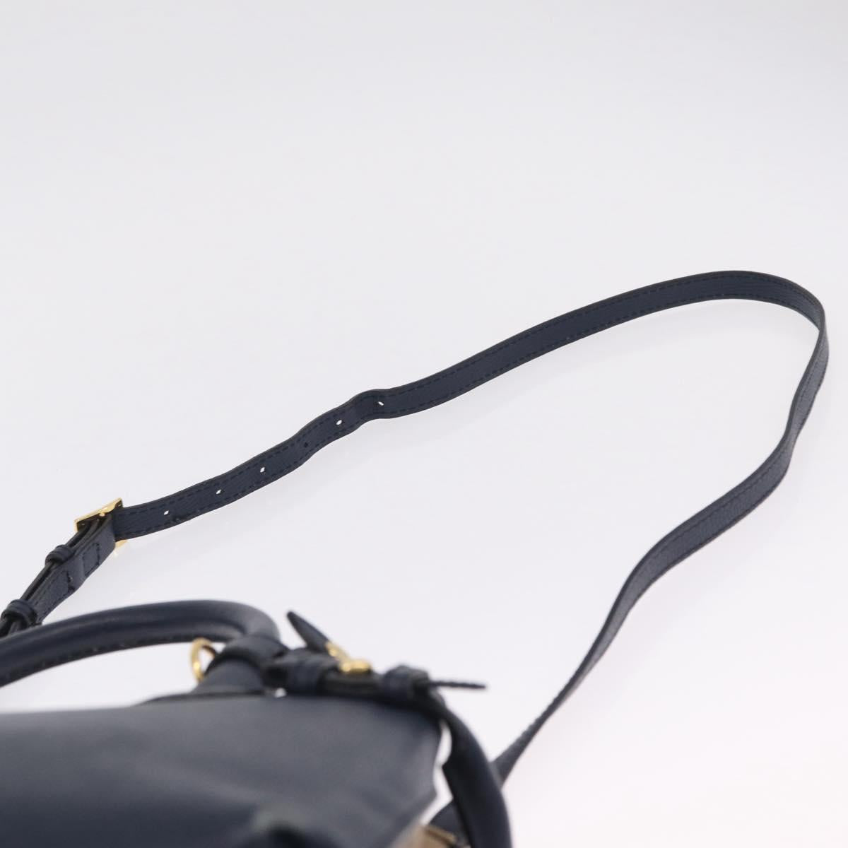 BURBERRY Hand Bag Leather 2way Navy Gold Tone Auth ep17058