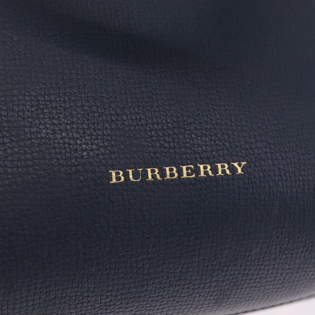 BURBERRY Hand Bag Leather 2way Navy Gold Tone Auth ep17058