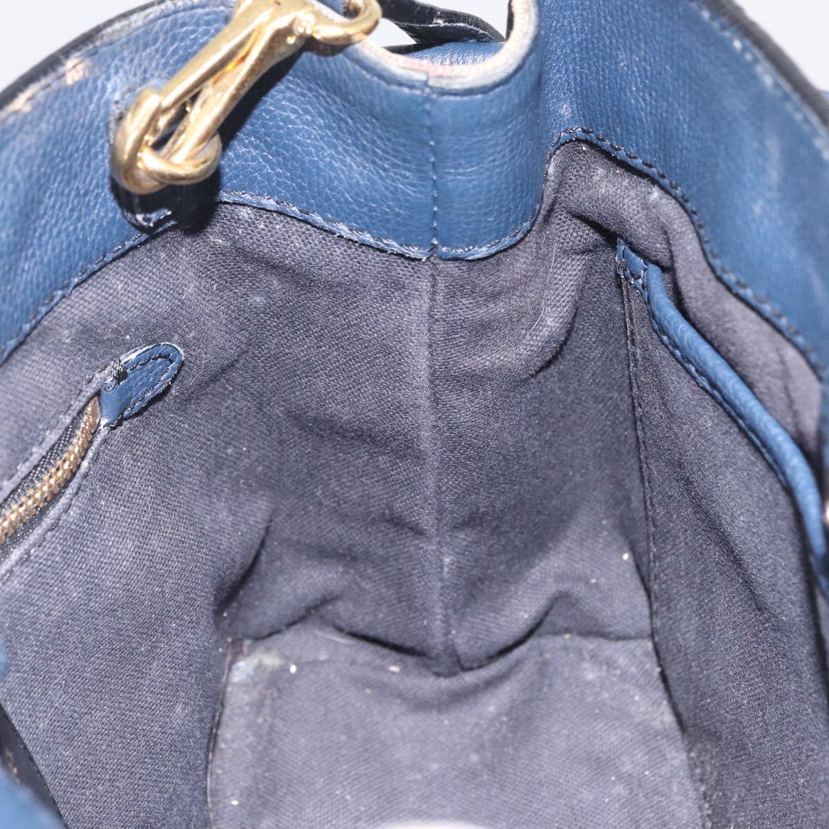 BURBERRY Hand Bag Leather 2way Navy Gold Tone Auth ep17058