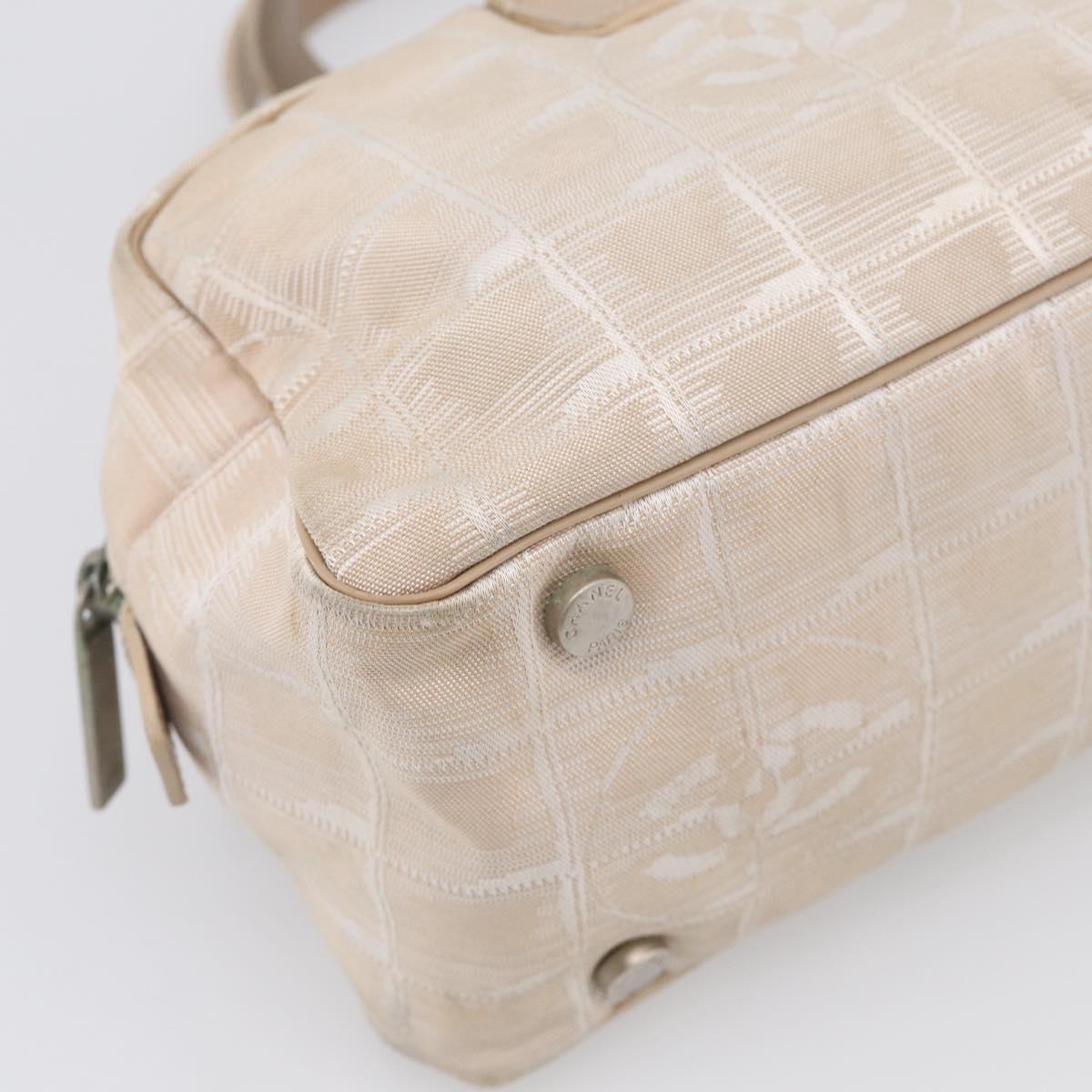 CHANEL New Travel Line Hand Bag Canvas Beige Silver CC Auth ep17062