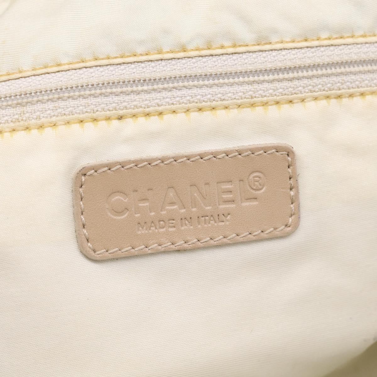 CHANEL New Travel Line Hand Bag Canvas Beige Silver CC Auth ep17062