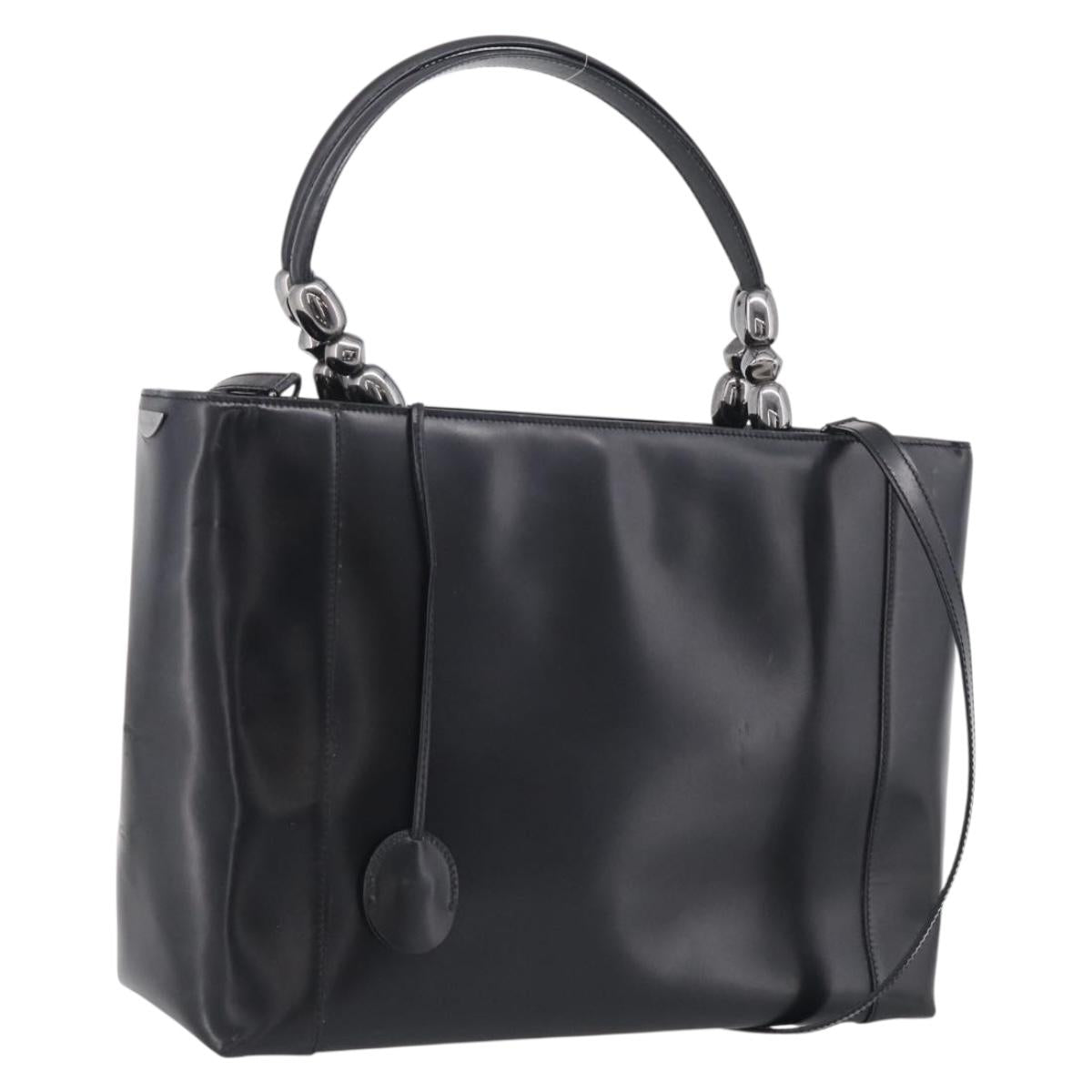 Christian Dior Maris Pearl Hand Bag Leather 2way Black Silver Auth ep17063