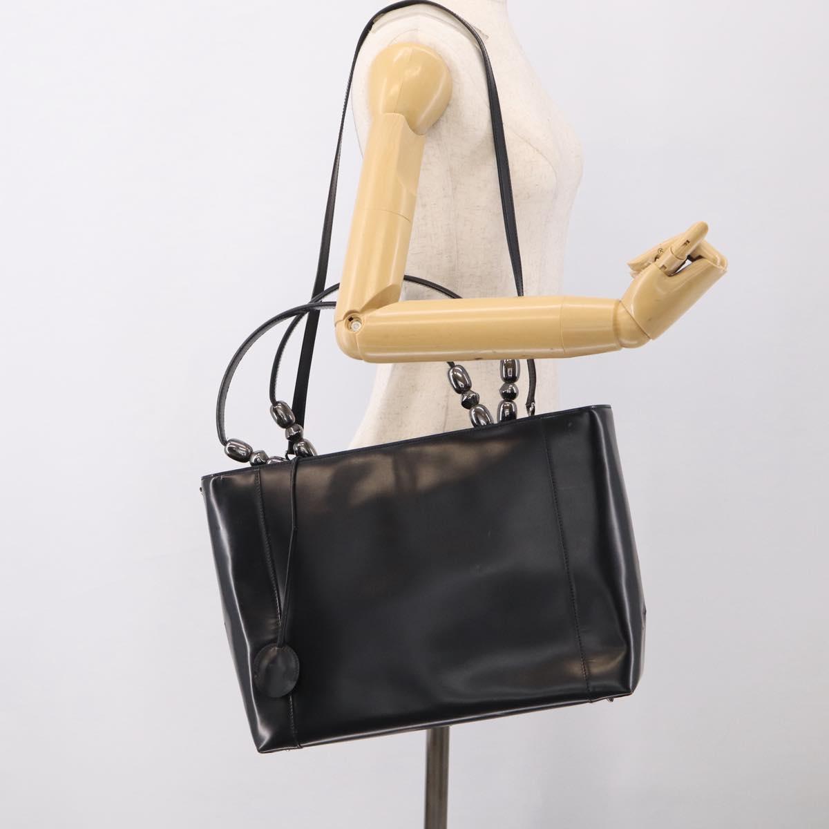 Christian Dior Maris Pearl Hand Bag Leather 2way Black Silver Auth ep17063