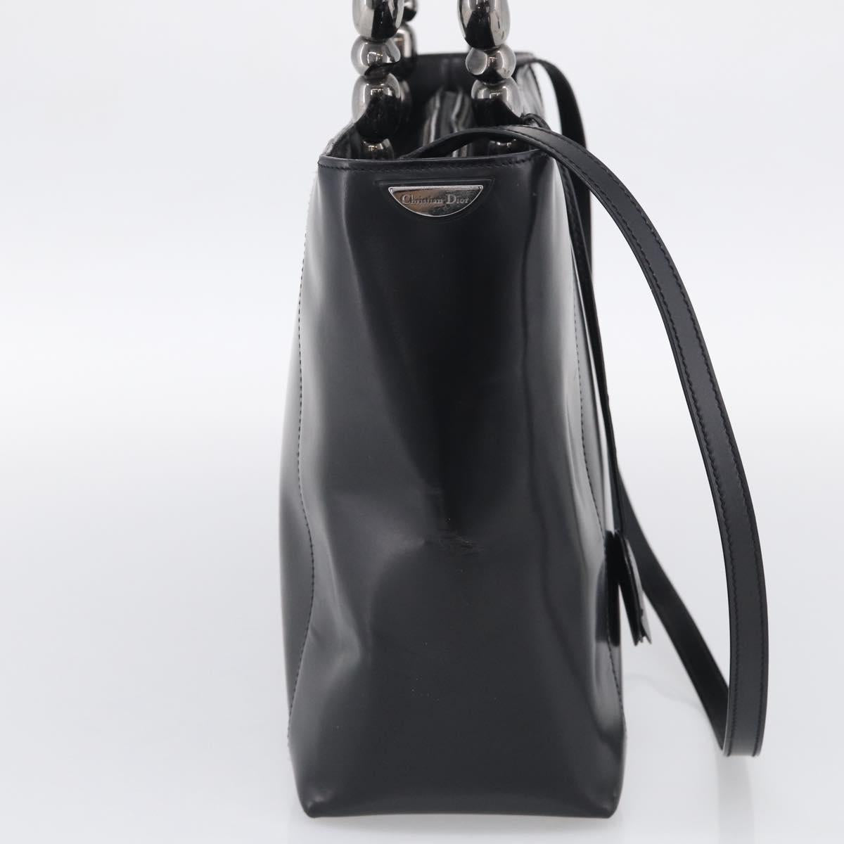 Christian Dior Maris Pearl Hand Bag Leather 2way Black Silver Auth ep17063