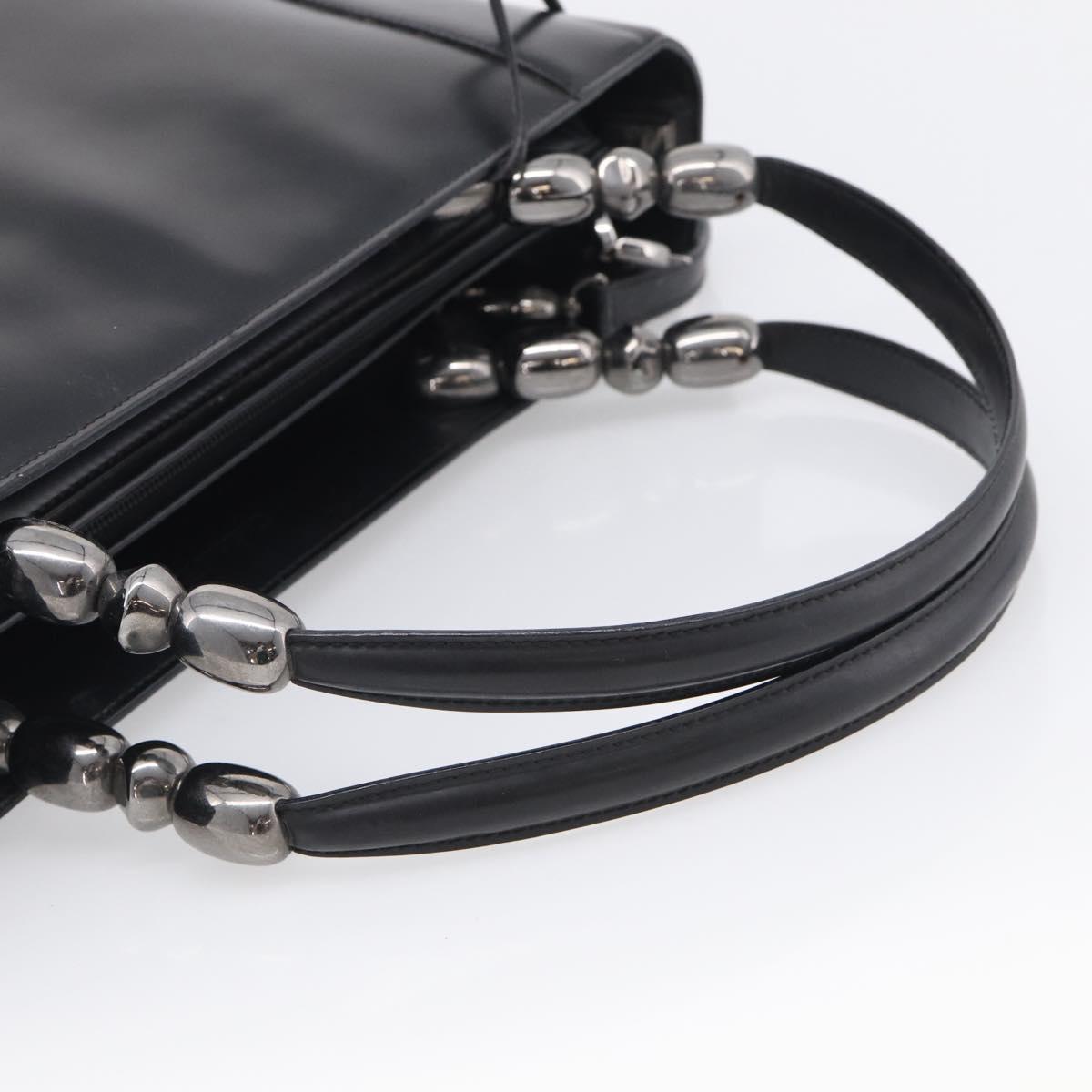 Christian Dior Maris Pearl Hand Bag Leather 2way Black Silver Auth ep17063