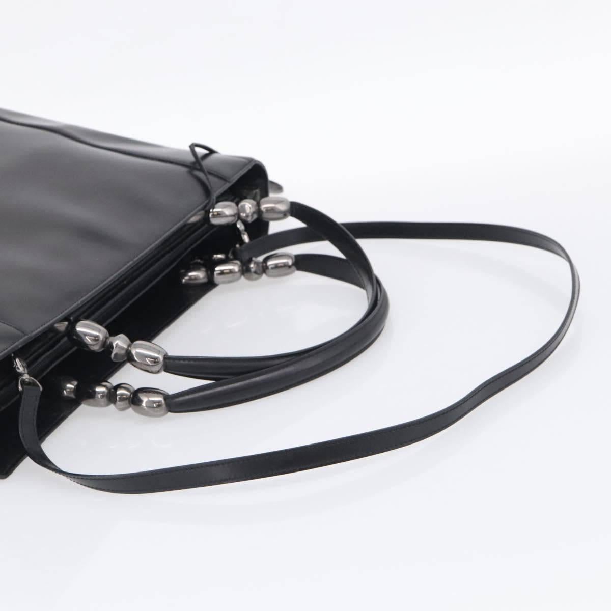 Christian Dior Maris Pearl Hand Bag Leather 2way Black Silver Auth ep17063