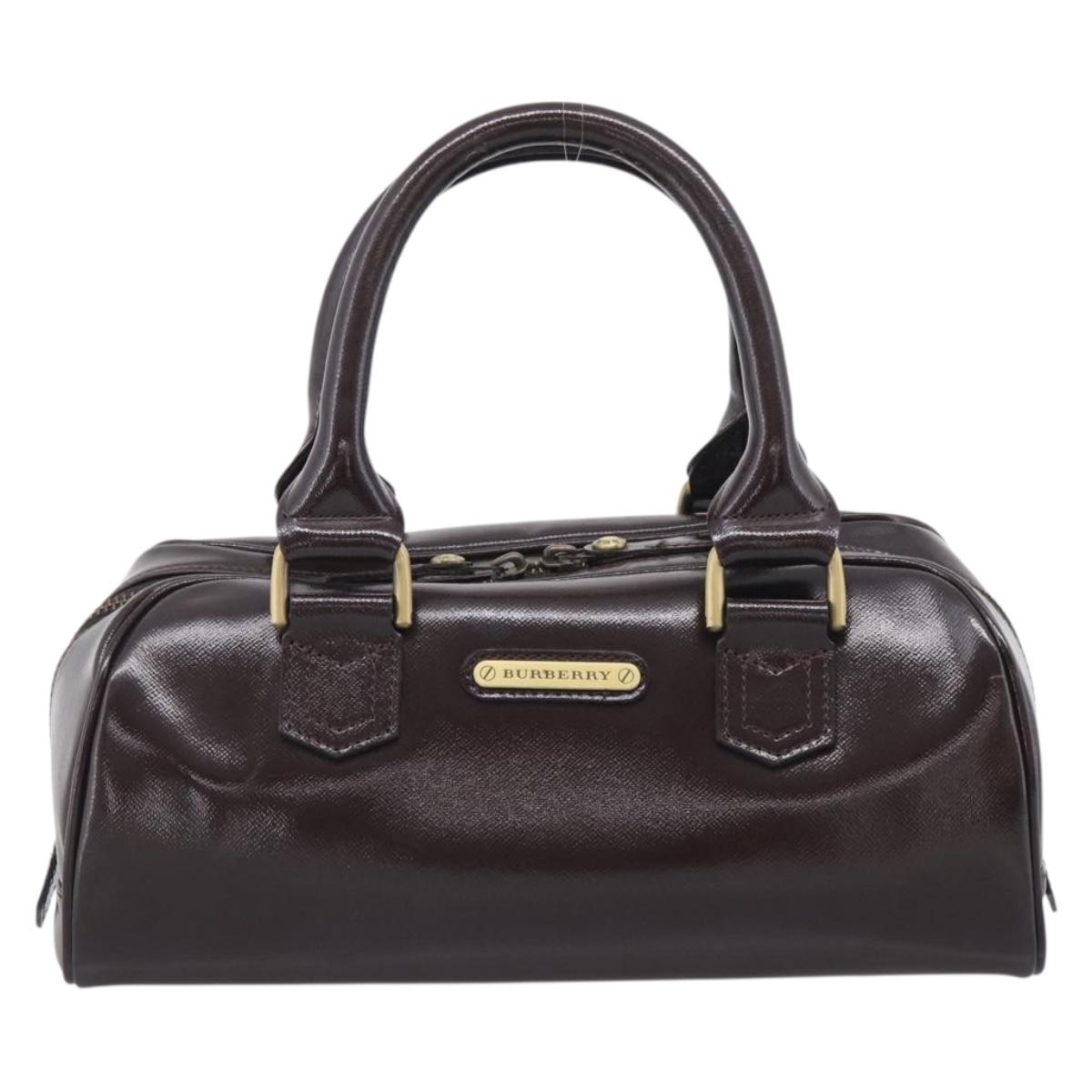 BURBERRY Hand Bag Leather Brown Gold Tone Auth ep17070A