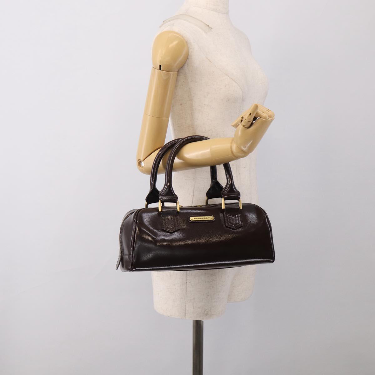 BURBERRY Hand Bag Leather Brown Gold Tone Auth ep17070A