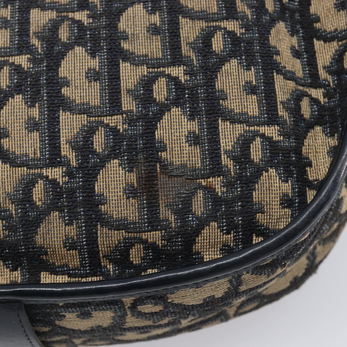 Christian Dior Trotter Canvas Shoulder Bag Navy Gold Tone Auth ep17074