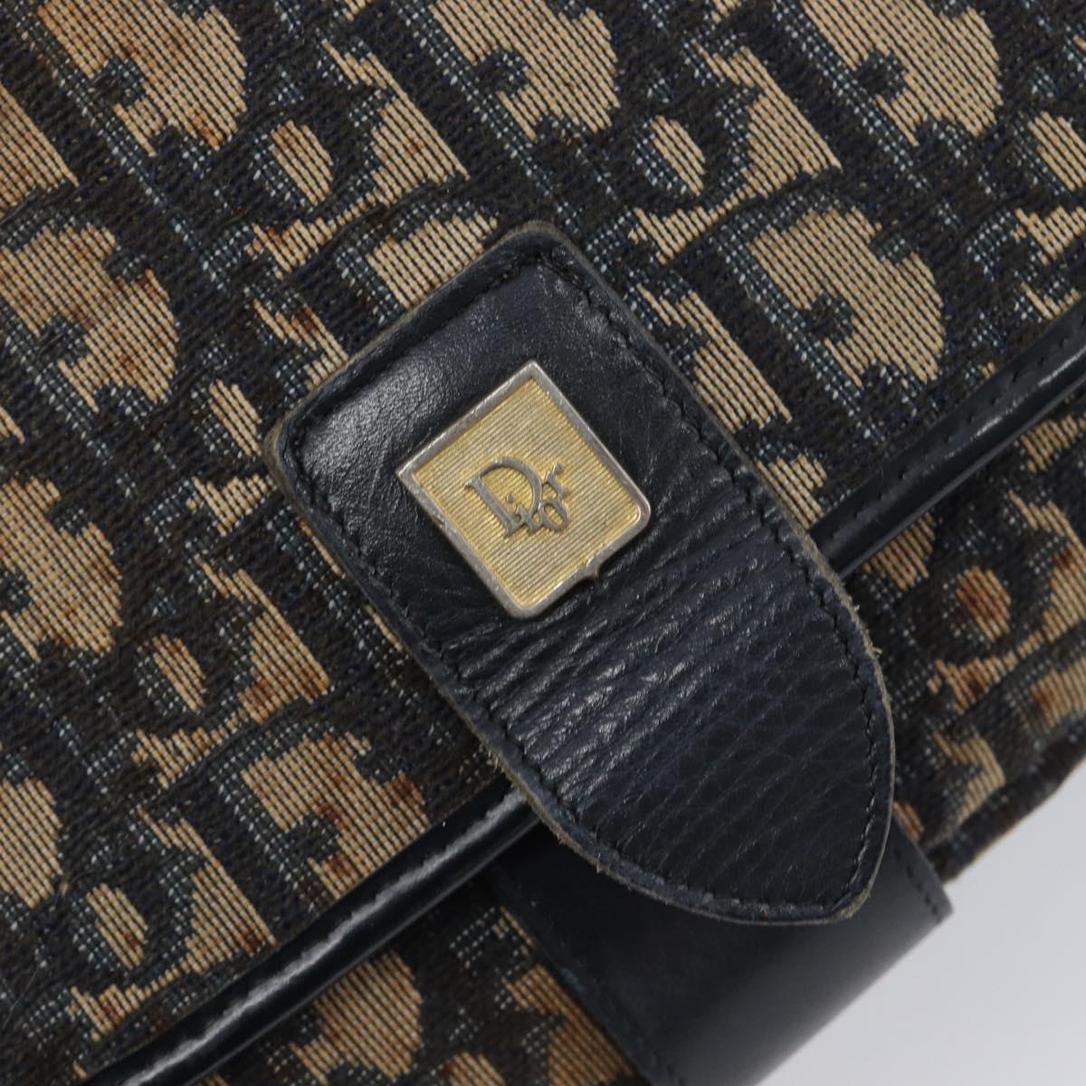 Christian Dior Trotter Canvas Shoulder Bag Navy Gold Tone Auth ep17074