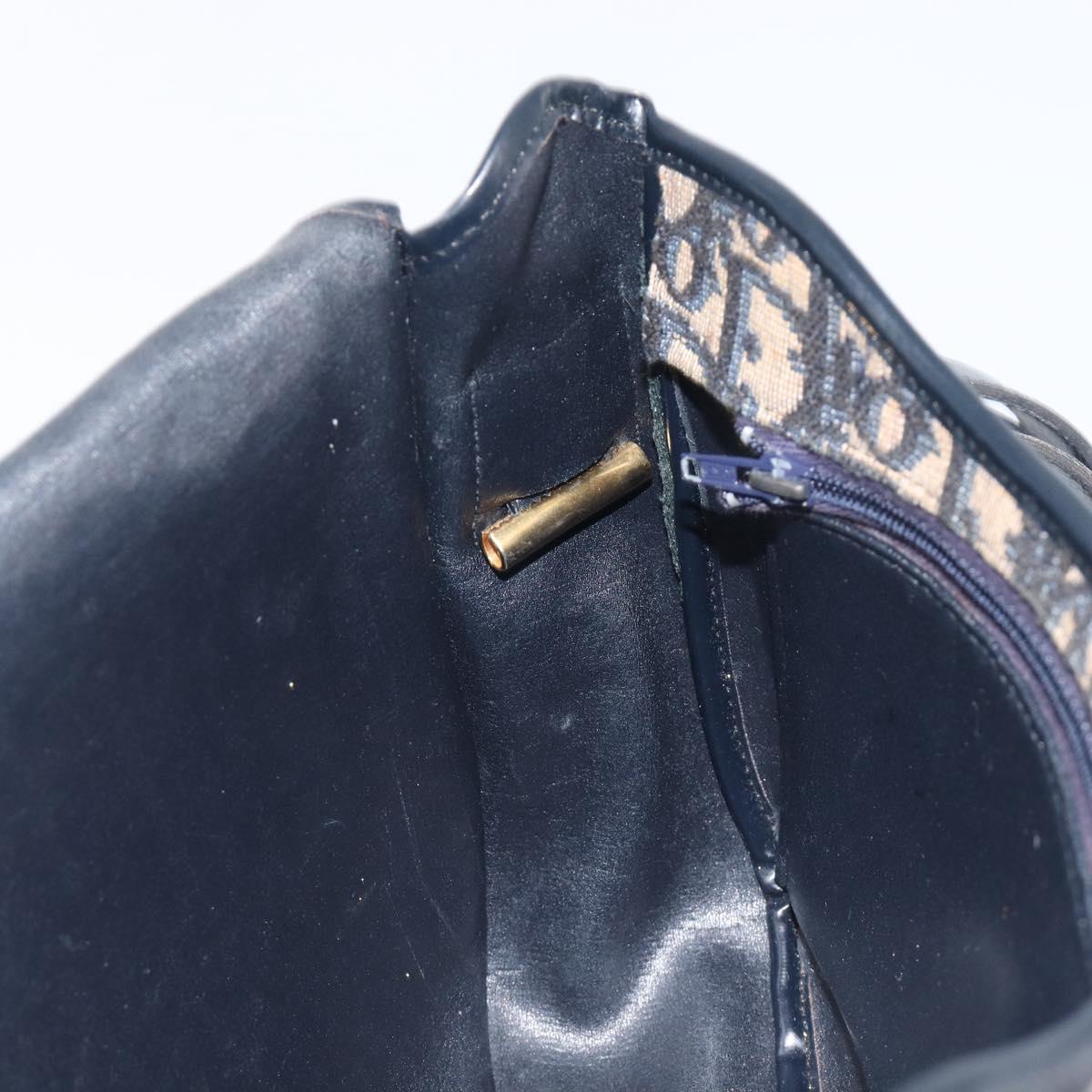 Christian Dior Trotter Canvas Shoulder Bag Navy Gold Tone Auth ep17074