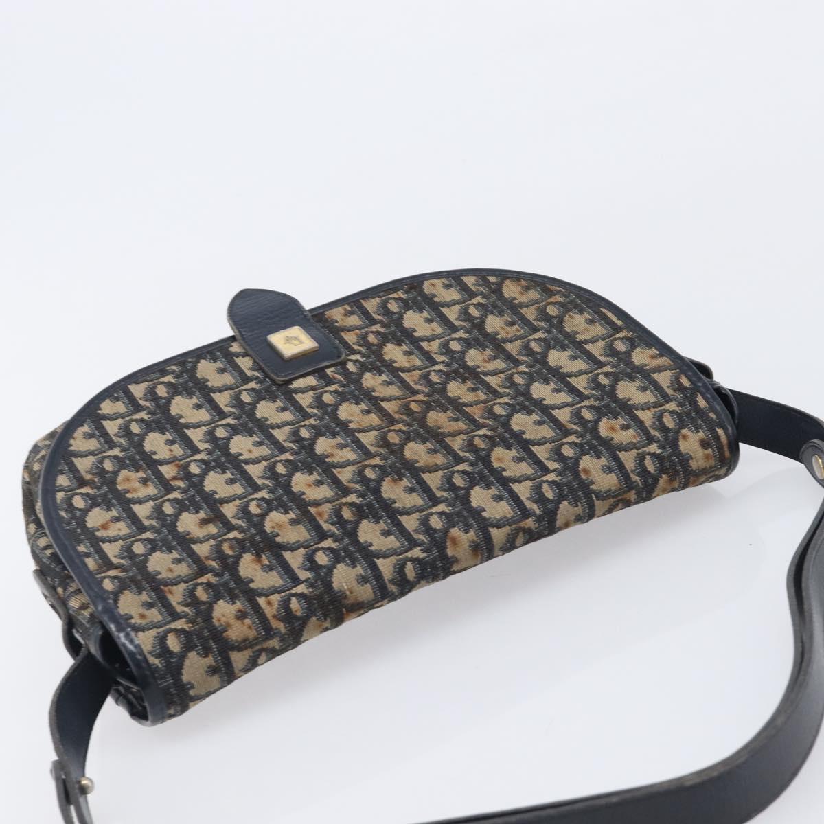 Christian Dior Trotter Canvas Shoulder Bag Navy Gold Tone Auth ep17074