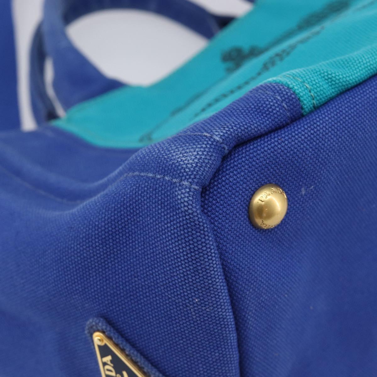 PRADA Canapa PM Hand Bag Canvas 2way Blue Gold Tone Auth ep17081