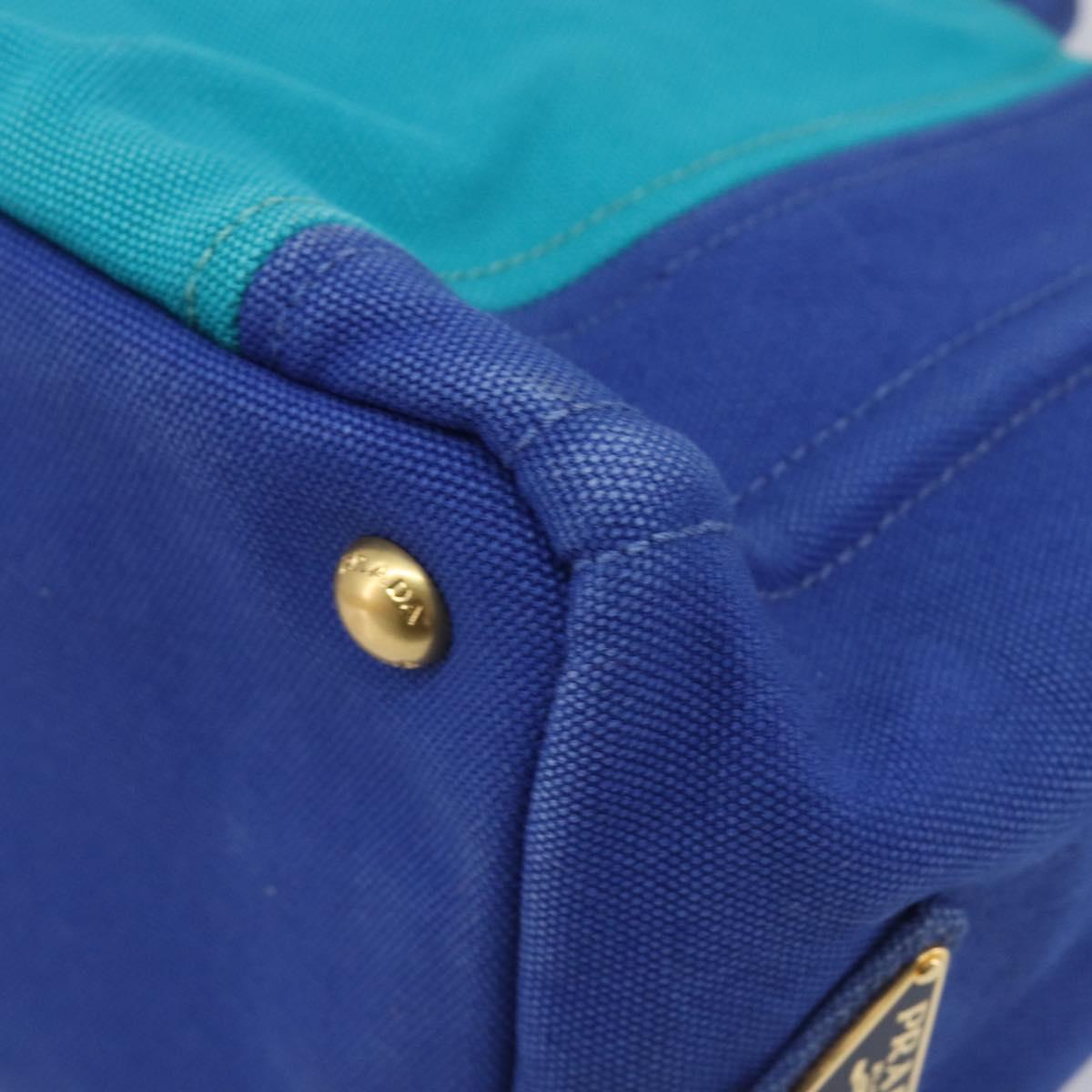 PRADA Canapa PM Hand Bag Canvas 2way Blue Gold Tone Auth ep17081