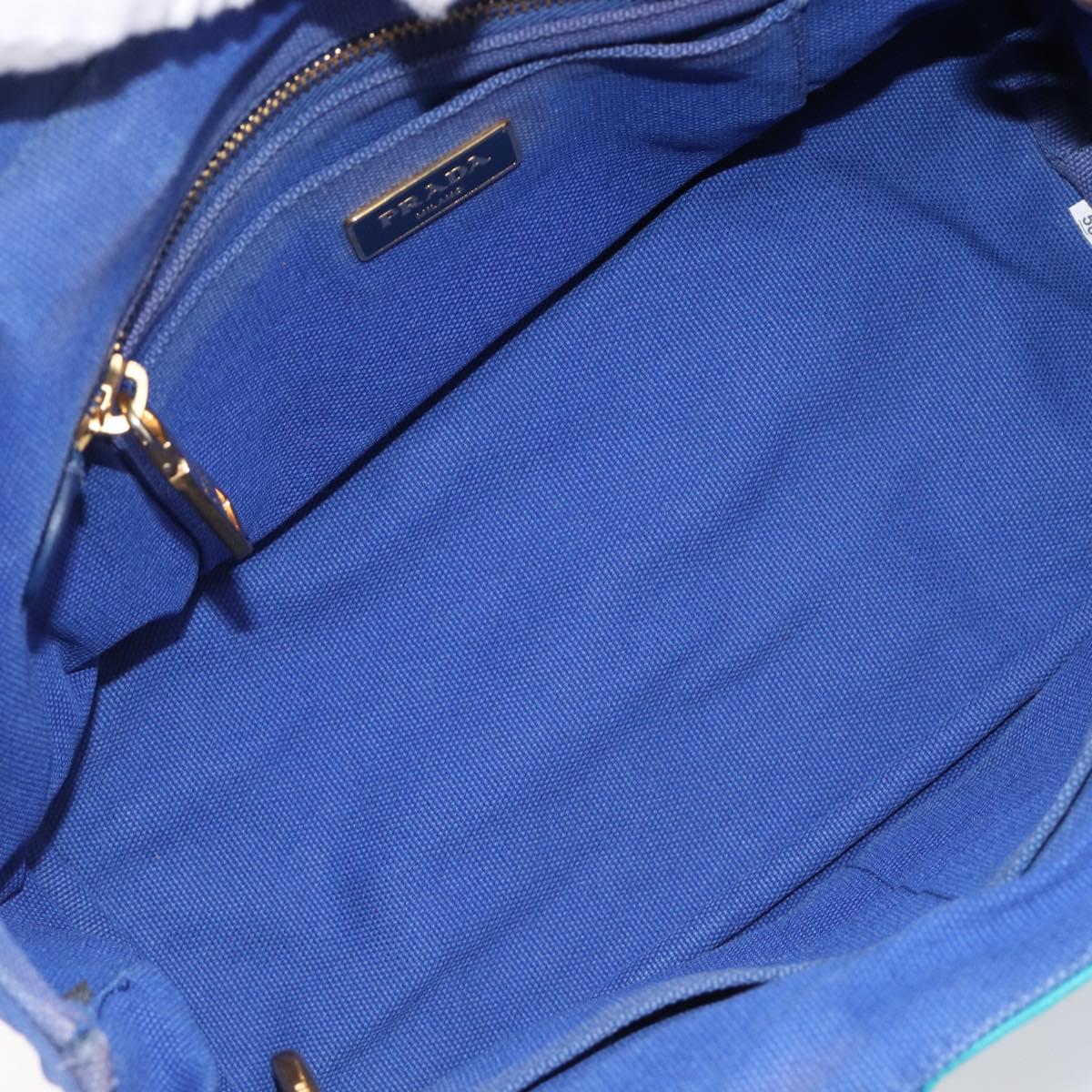 PRADA Canapa PM Hand Bag Canvas 2way Blue Gold Tone Auth ep17081