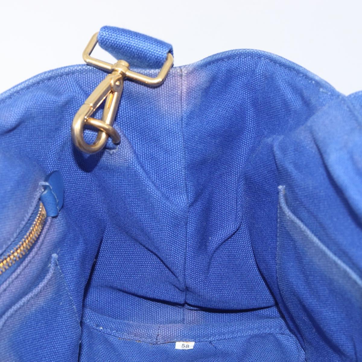 PRADA Canapa PM Hand Bag Canvas 2way Blue Gold Tone Auth ep17081