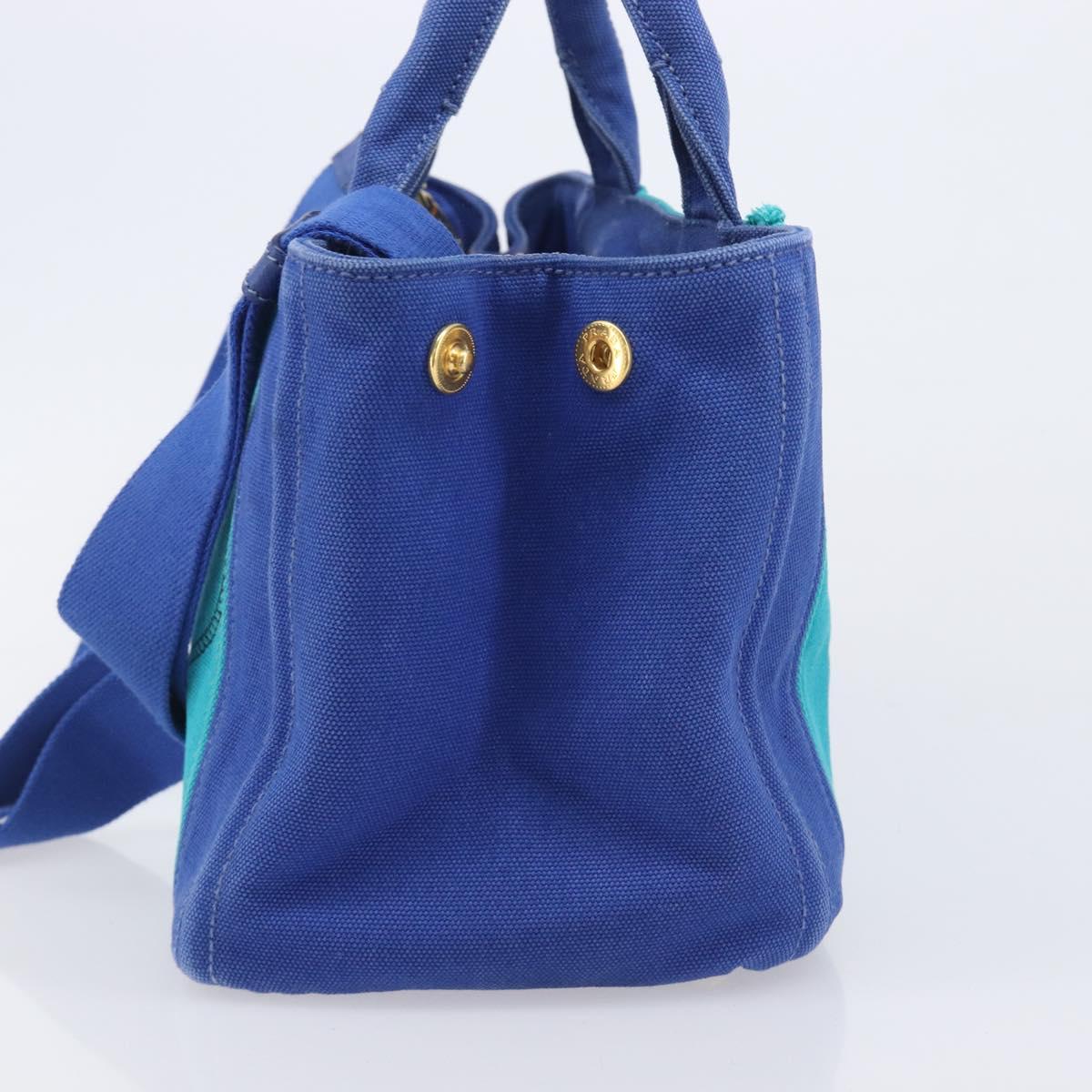 PRADA Canapa PM Hand Bag Canvas 2way Blue Gold Tone Auth ep17081