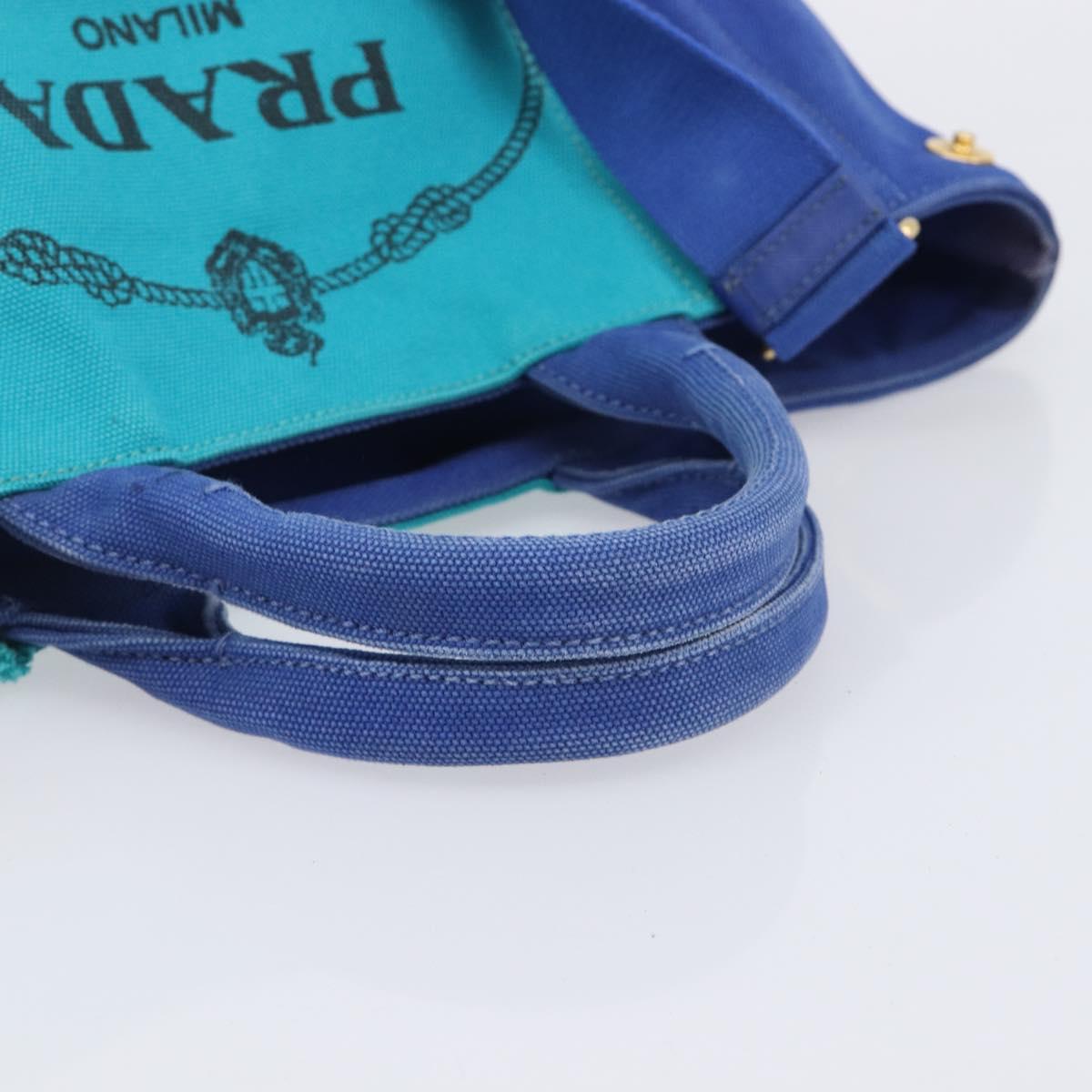 PRADA Canapa PM Hand Bag Canvas 2way Blue Gold Tone Auth ep17081