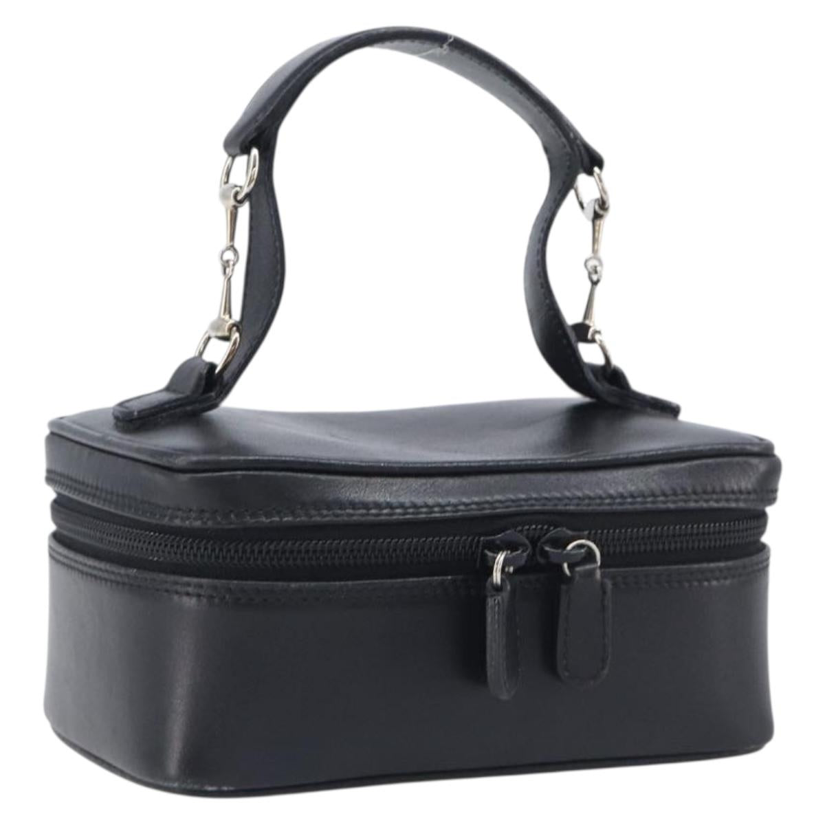 GUCCI Vanity Cosmetic Pouch Leather Black Silver 032 1956 0141 Auth ep17083