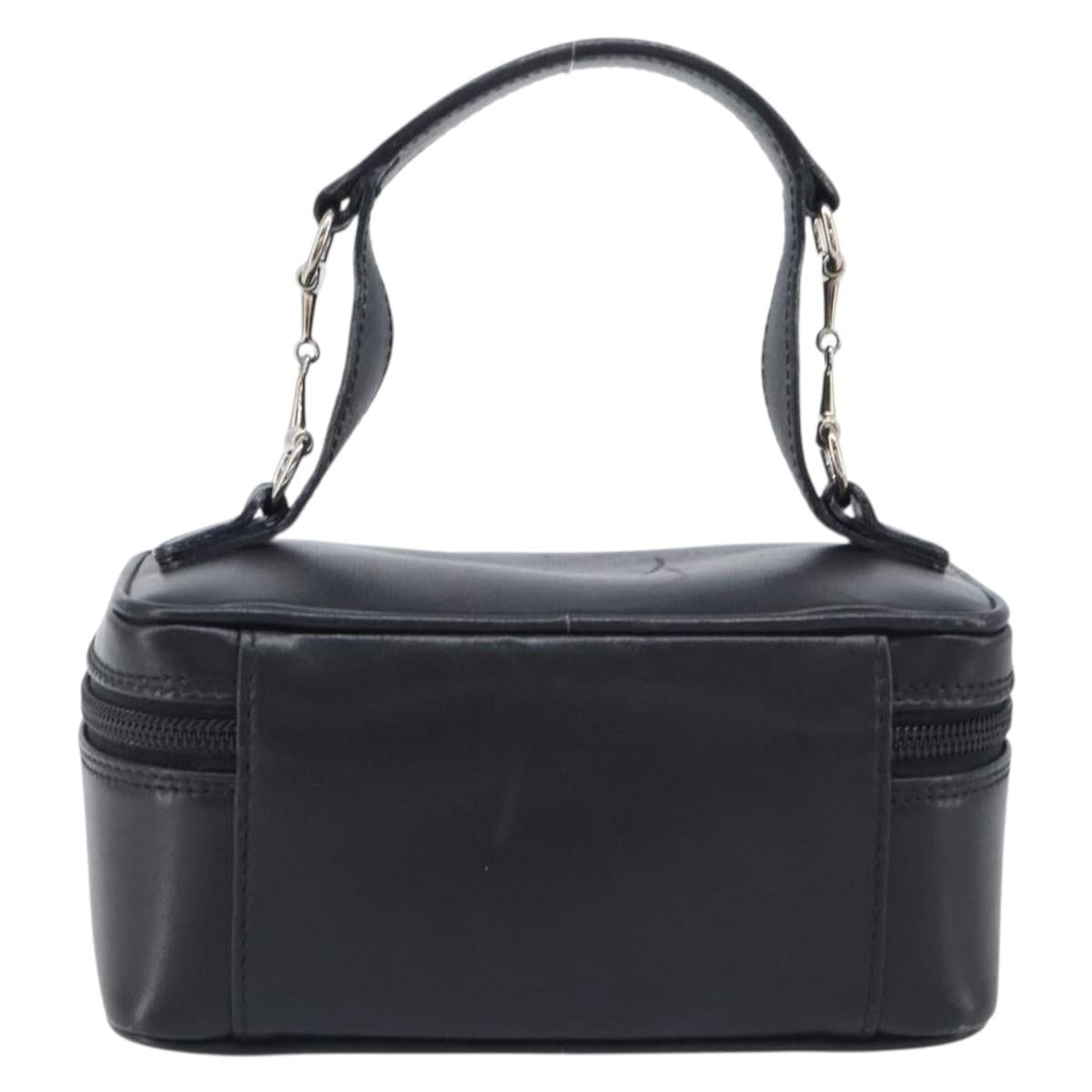 GUCCI Vanity Cosmetic Pouch Leather Black Silver 032 1956 0141 Auth ep17083