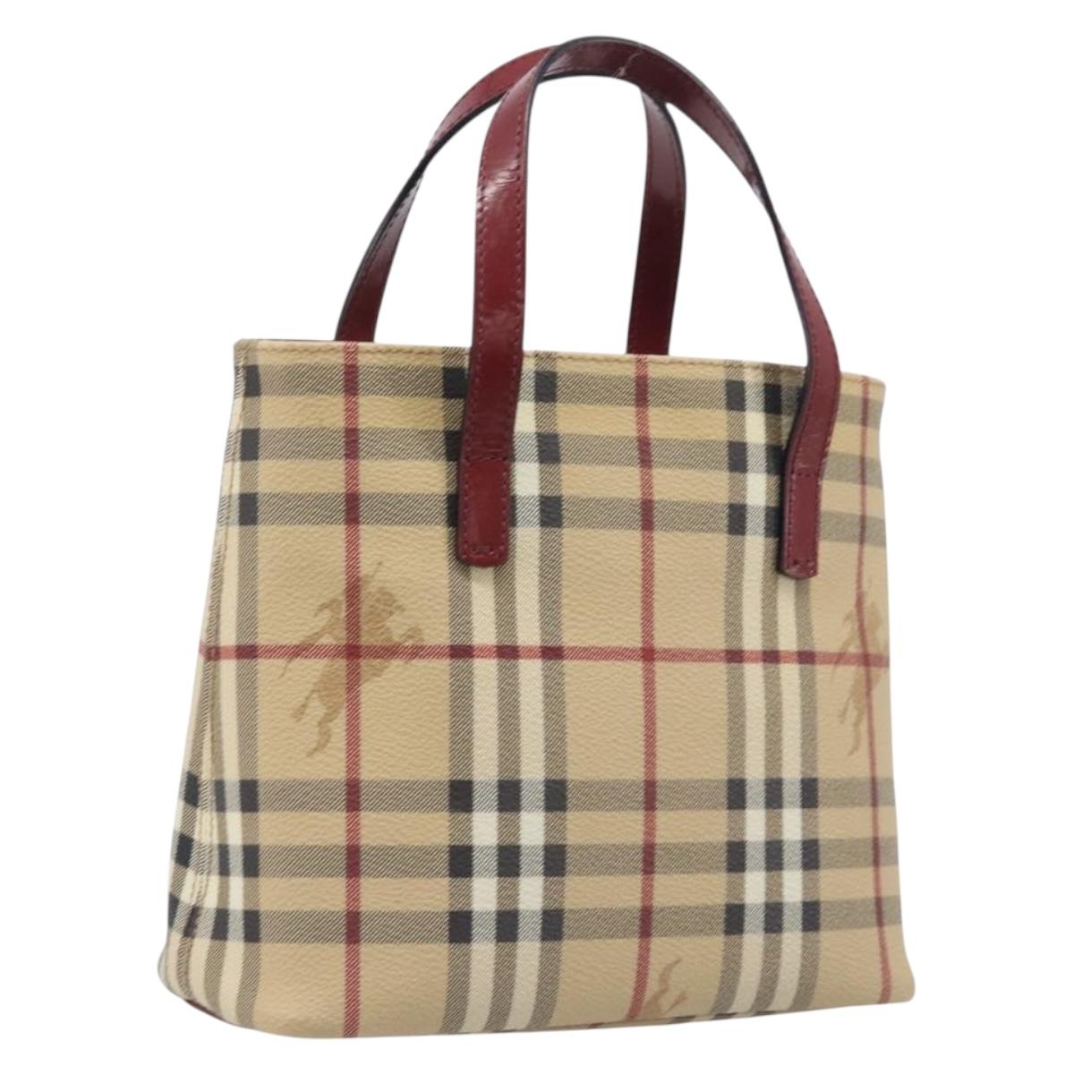 BURBERRY Nova Check Hand Bag PVC Leather Beige Auth ep17084A