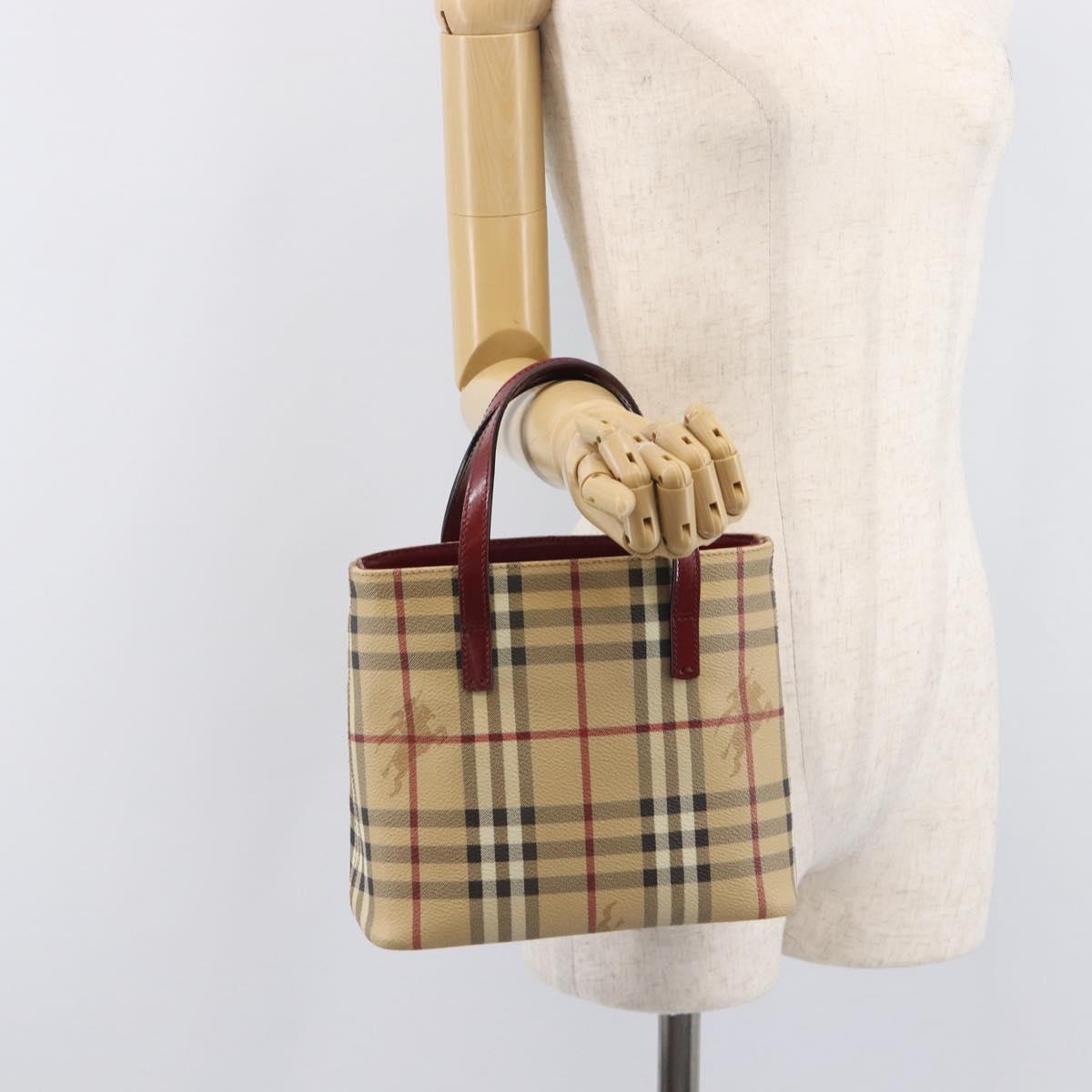 BURBERRY Nova Check Hand Bag PVC Leather Beige Auth ep17084A