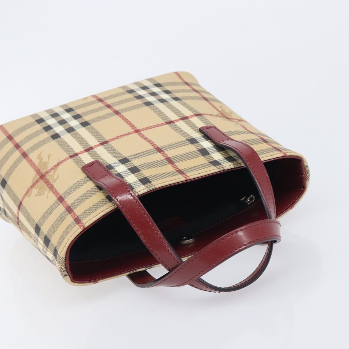 BURBERRY Nova Check Hand Bag PVC Leather Beige Auth ep17084A
