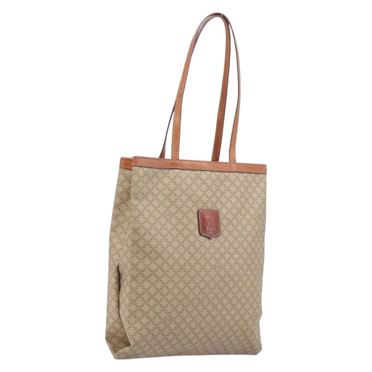 CELINE Macadam Tote Bag PVC Beige Auth ep17085