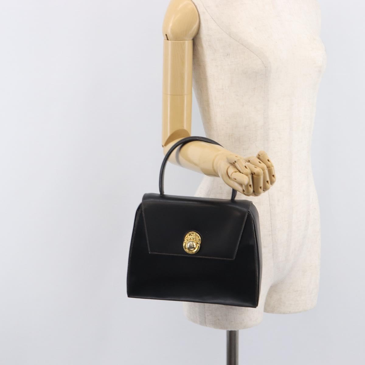 CELINE Hand Bag Leather Black Gold Tone Auth ep17090