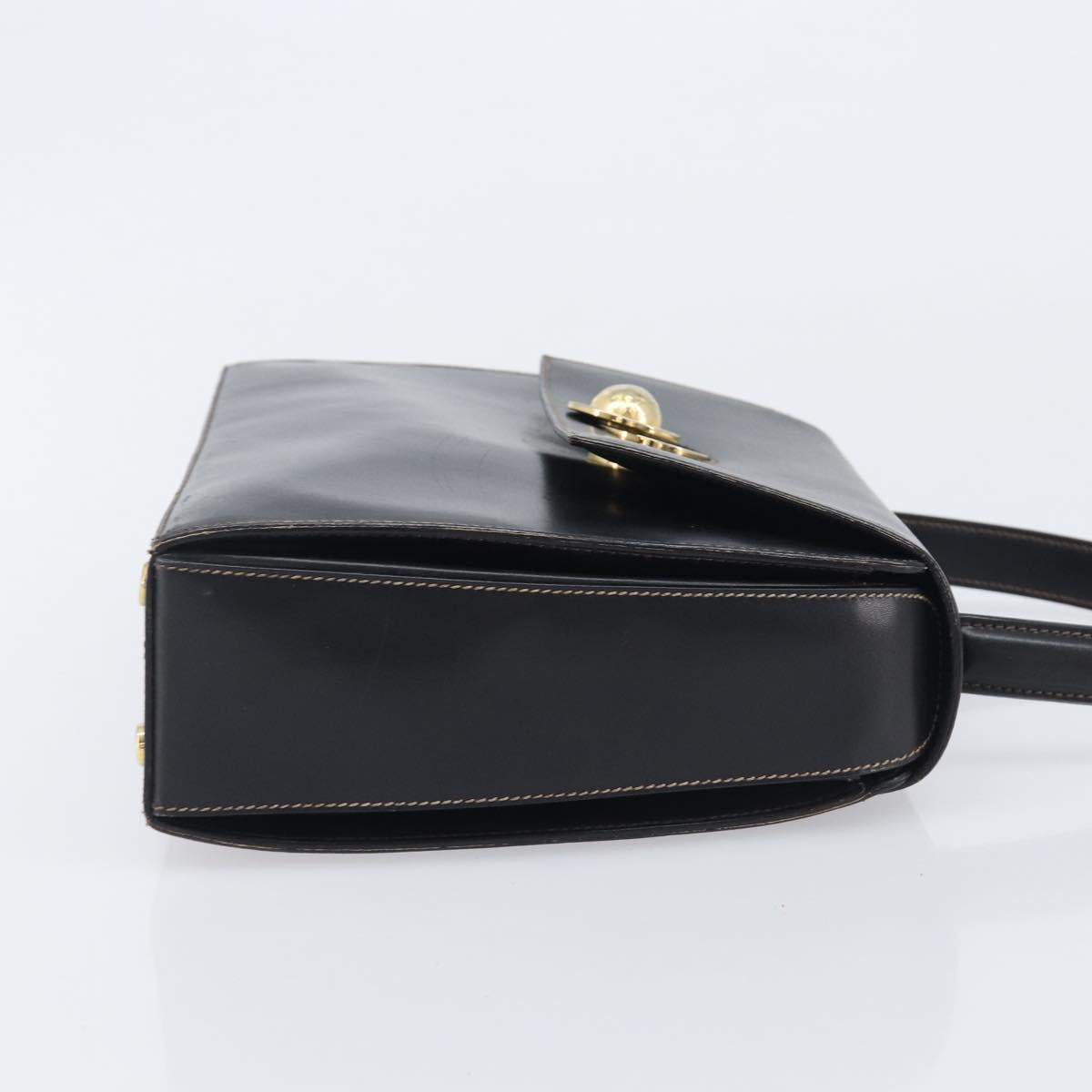 CELINE Hand Bag Leather Black Gold Tone Auth ep17090