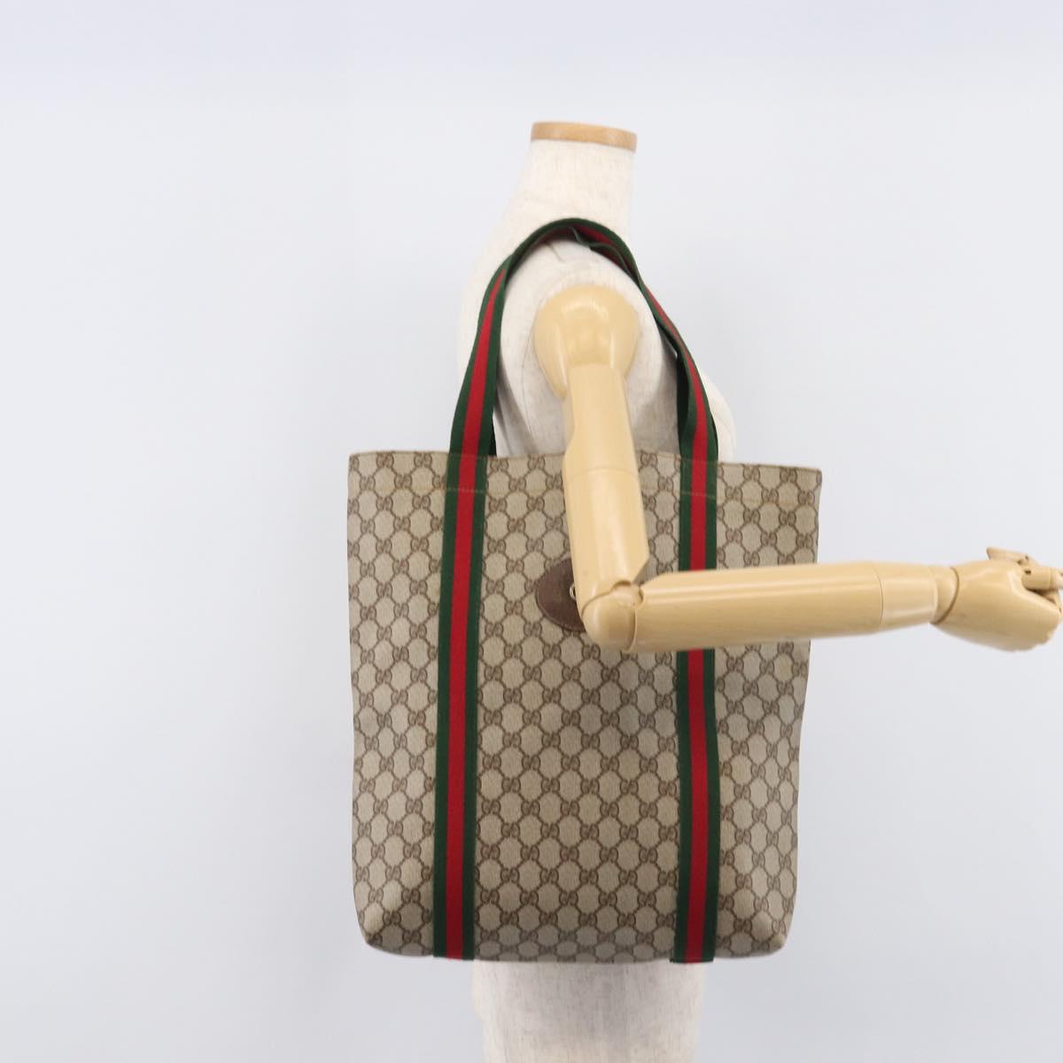 GUCCI GG Supreme Web Sherry Line Tote Bag PVC Beige Gold Tone Auth ep17091