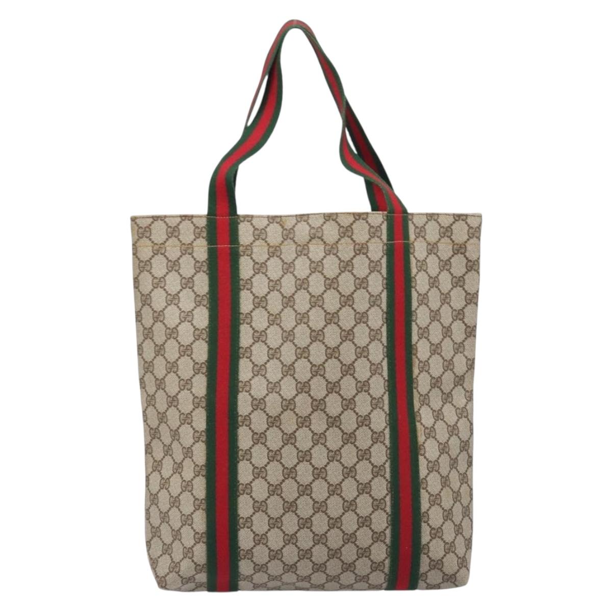 GUCCI GG Supreme Web Sherry Line Tote Bag PVC Beige Gold Tone Auth ep17091