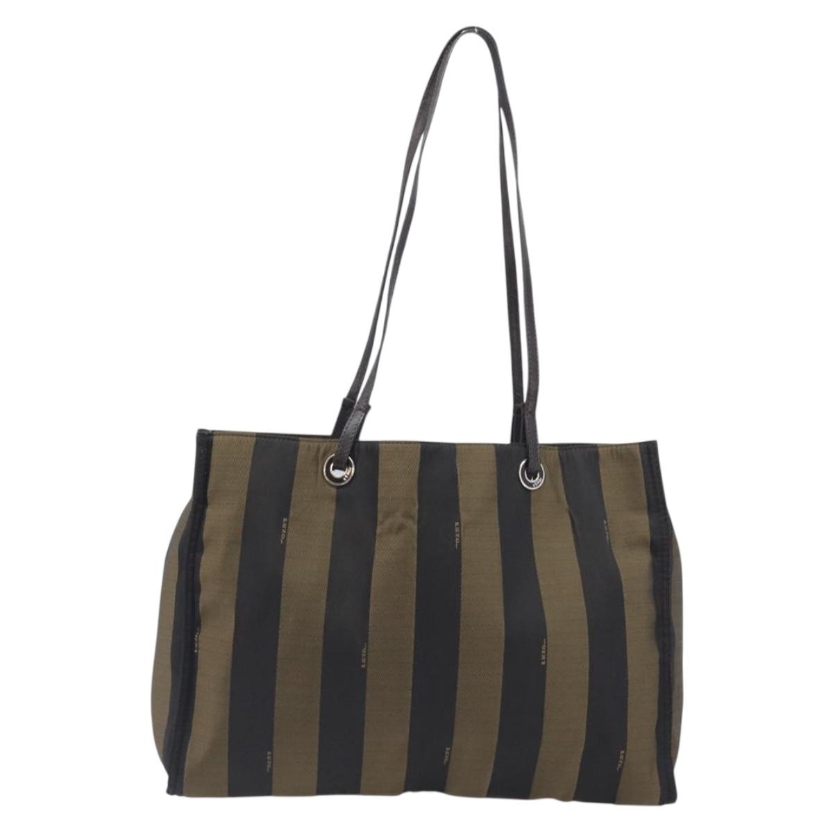 FENDI Pecan Hand Bag Canvas Brown Silver Auth ep17094