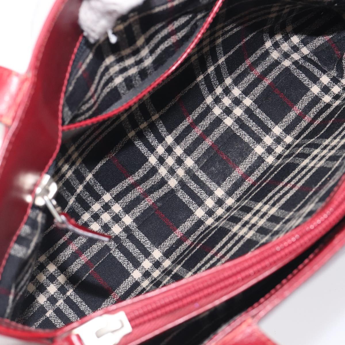 BURBERRY Hand Bag Leather Red Silver Auth ep17095