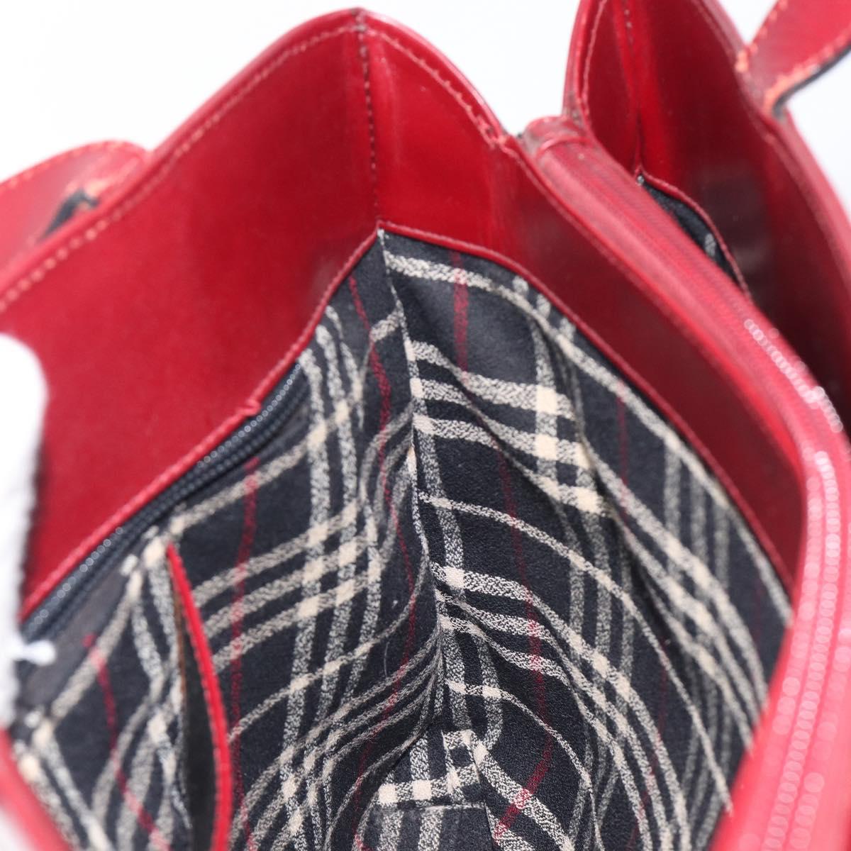 BURBERRY Hand Bag Leather Red Silver Auth ep17095
