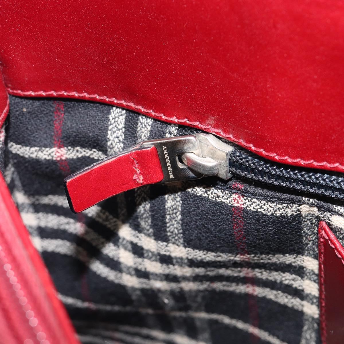 BURBERRY Hand Bag Leather Red Silver Auth ep17095
