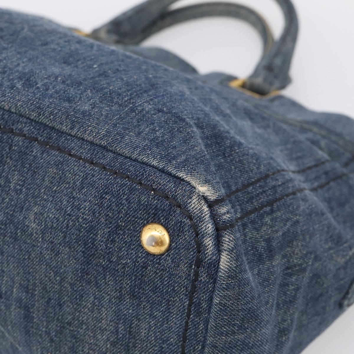 PRADA Canapa Hand Bag Denim Blue Gold Tone Auth ep17099