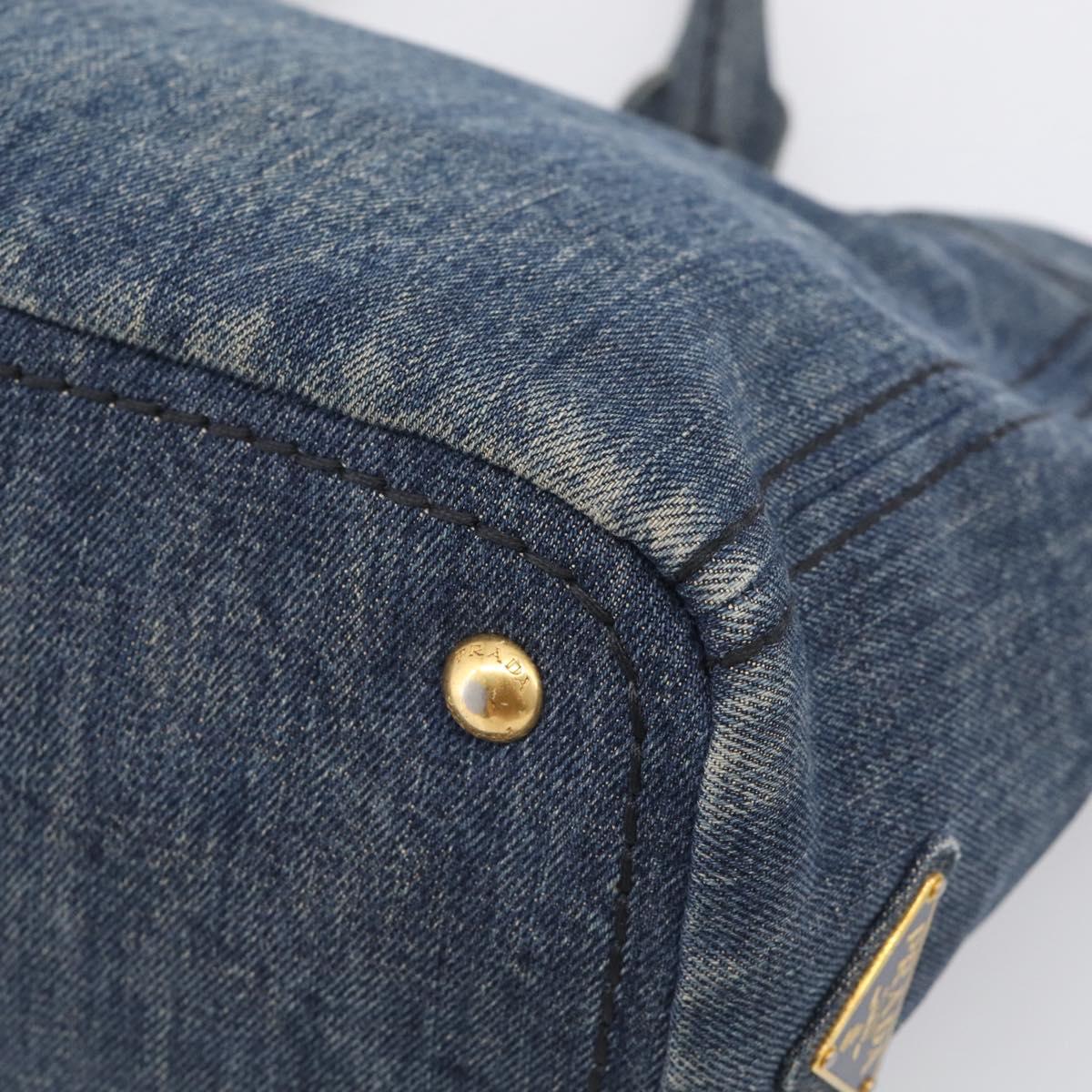PRADA Canapa Hand Bag Denim Blue Gold Tone Auth ep17099