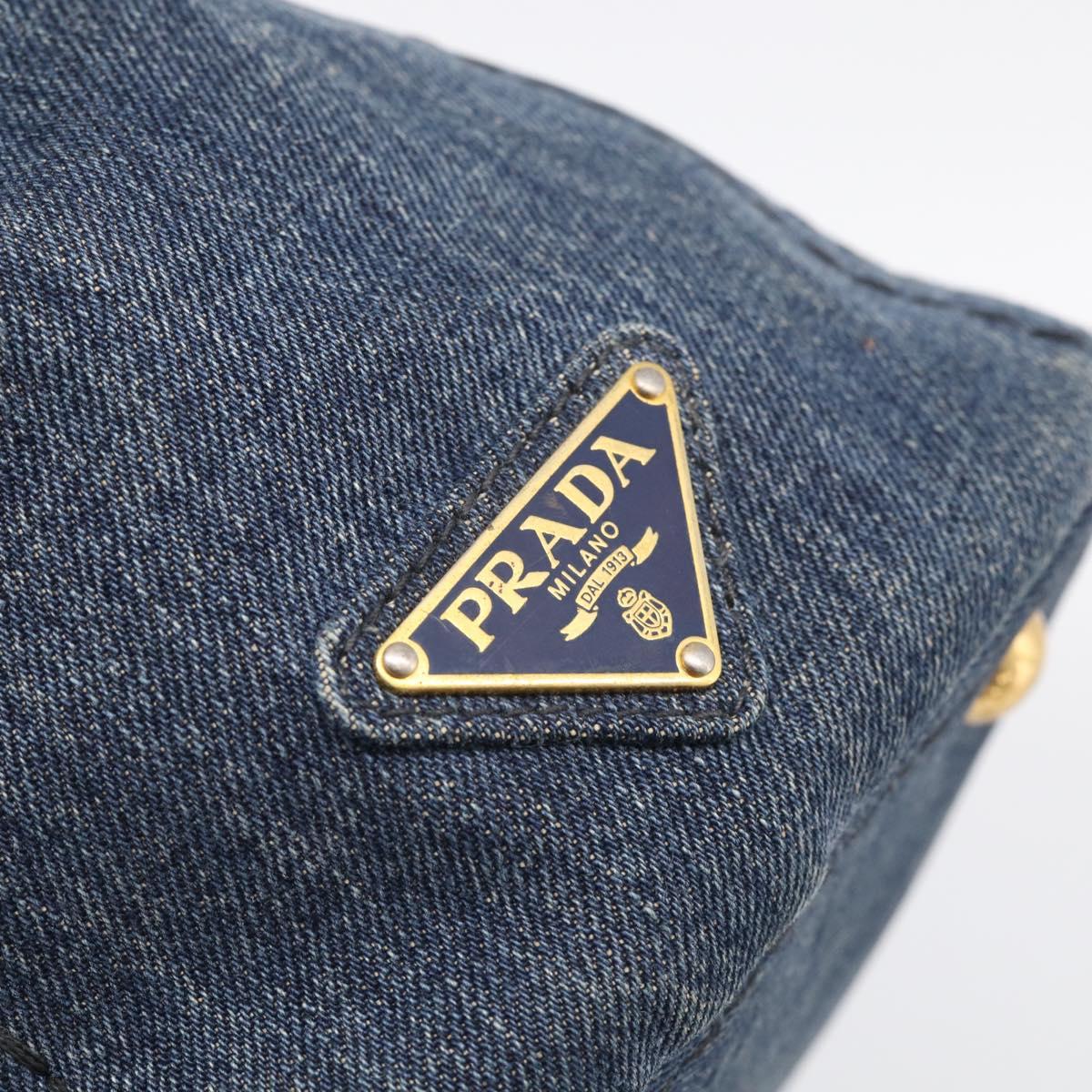 PRADA Canapa Hand Bag Denim Blue Gold Tone Auth ep17099