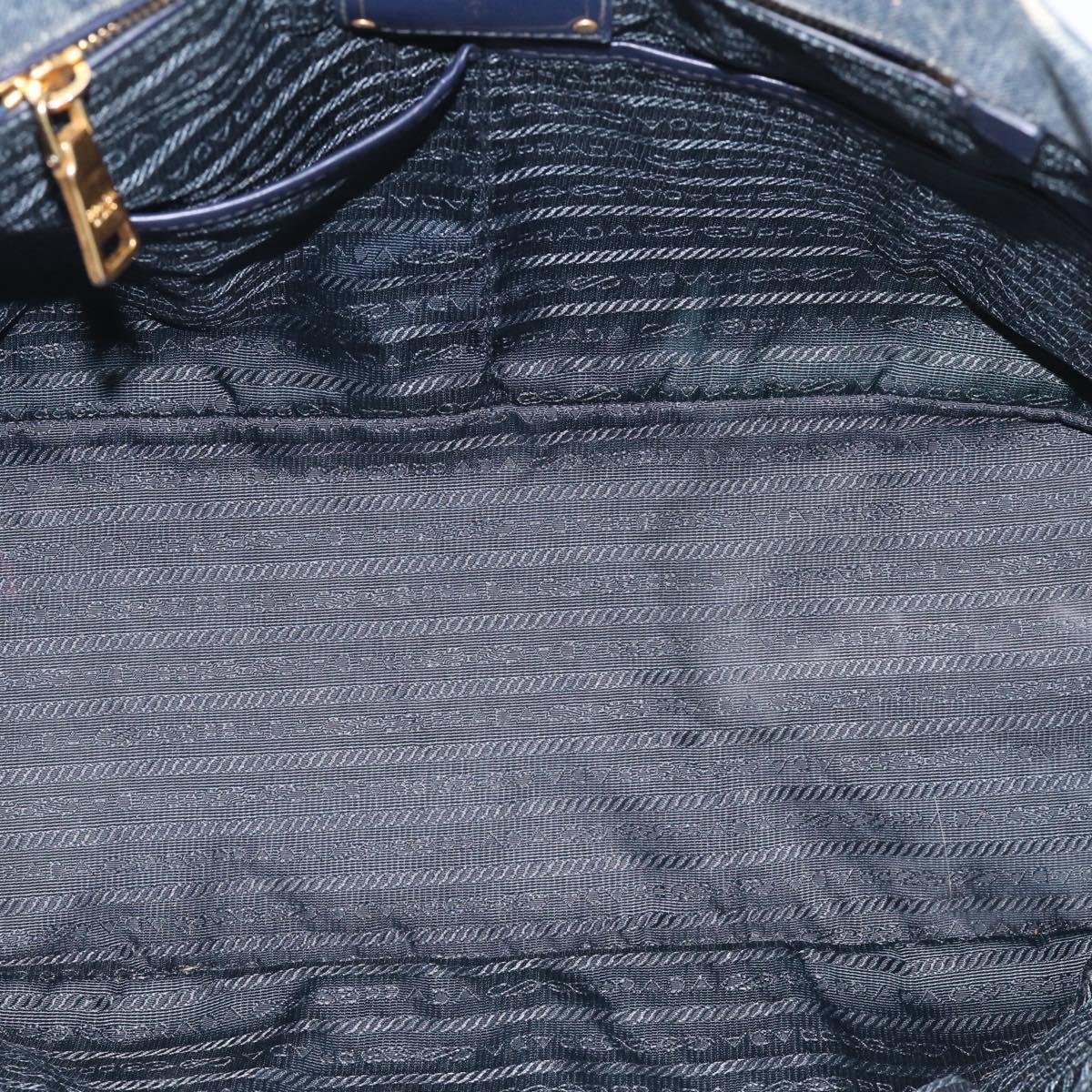 PRADA Canapa Hand Bag Denim Blue Gold Tone Auth ep17099