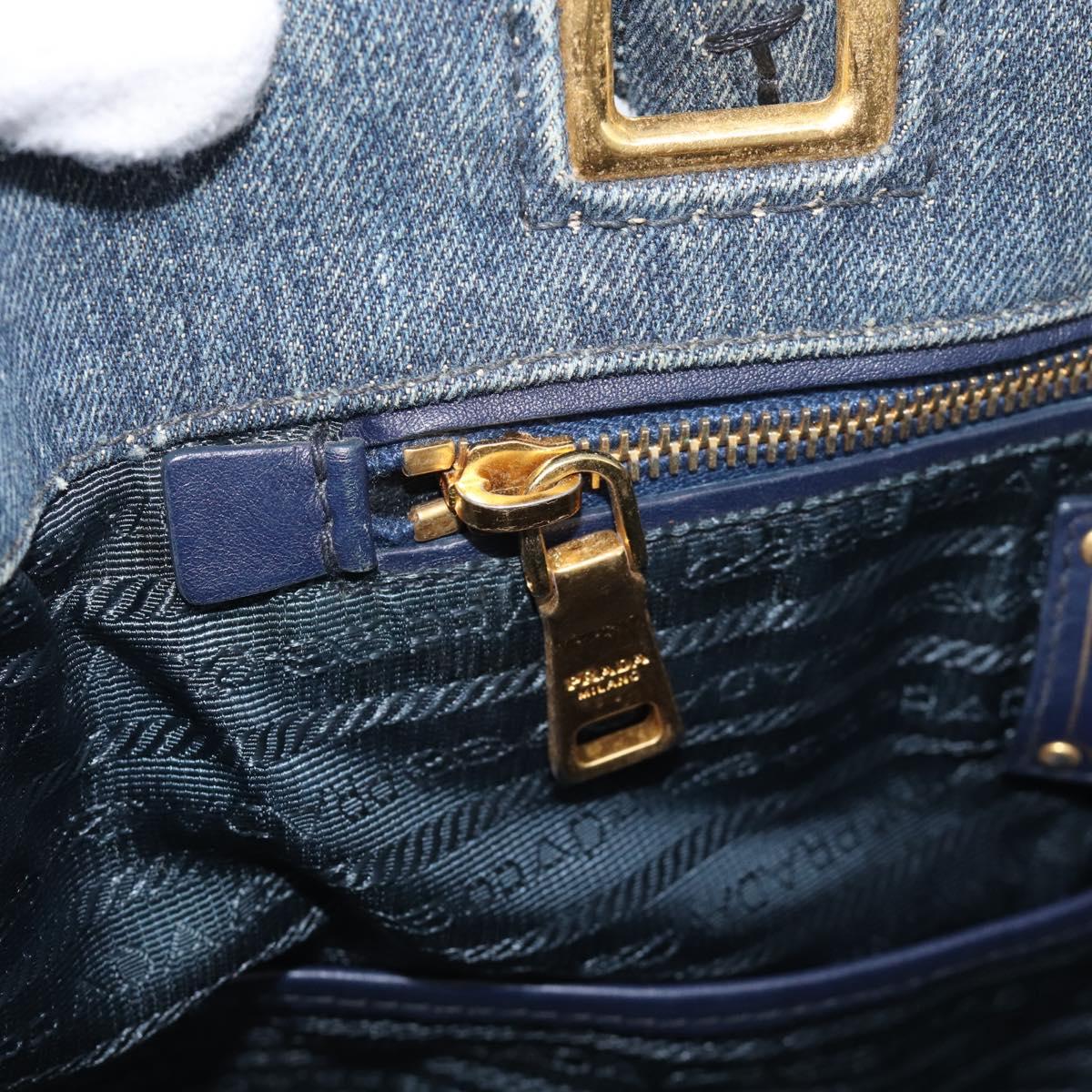 PRADA Canapa Hand Bag Denim Blue Gold Tone Auth ep17099