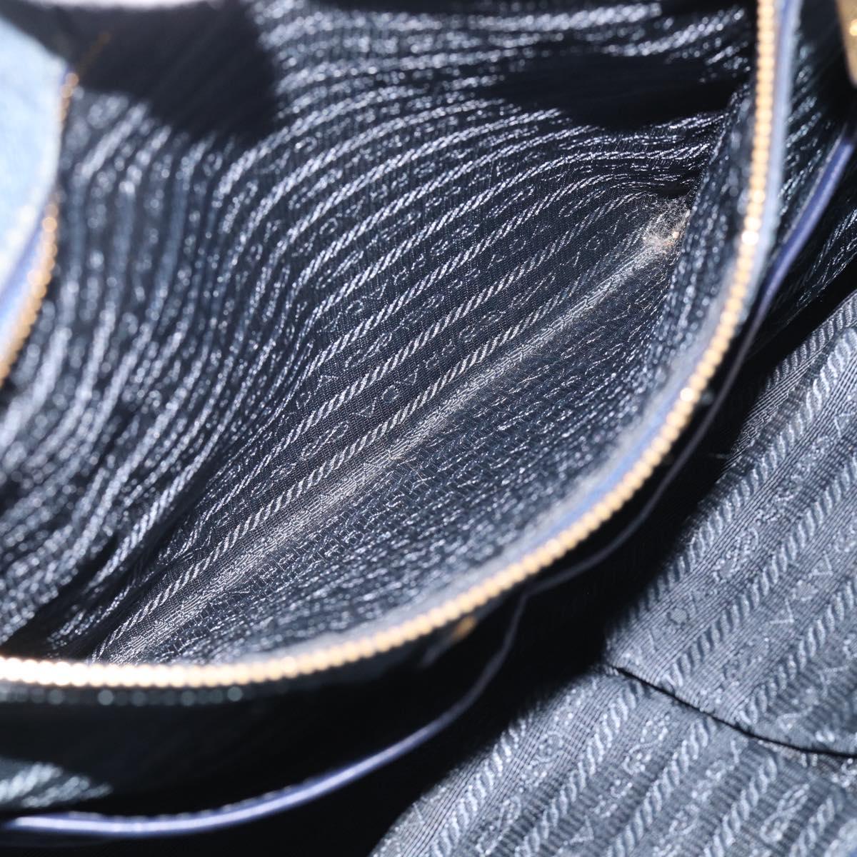 PRADA Canapa Hand Bag Denim Blue Gold Tone Auth ep17099