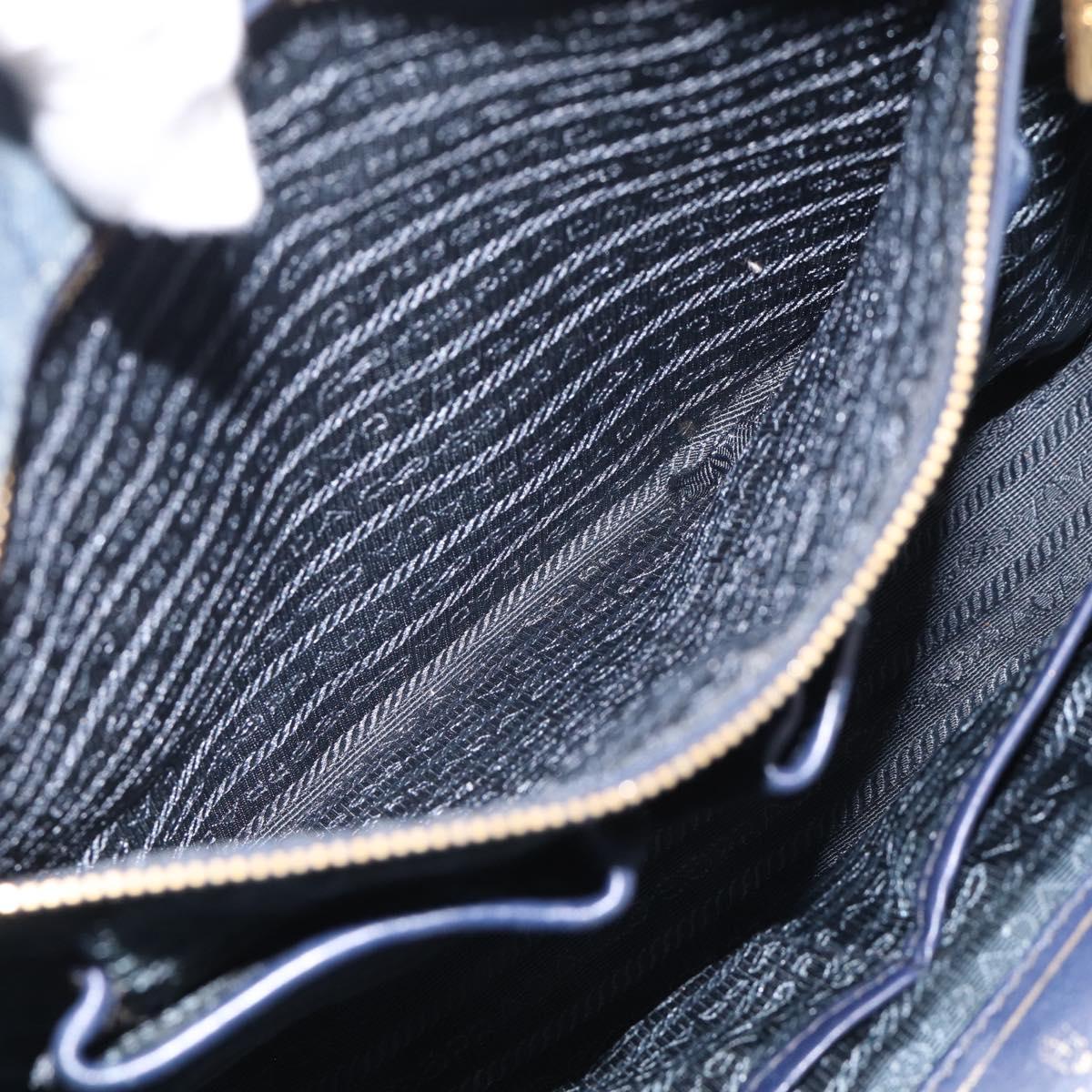 PRADA Canapa Hand Bag Denim Blue Gold Tone Auth ep17099