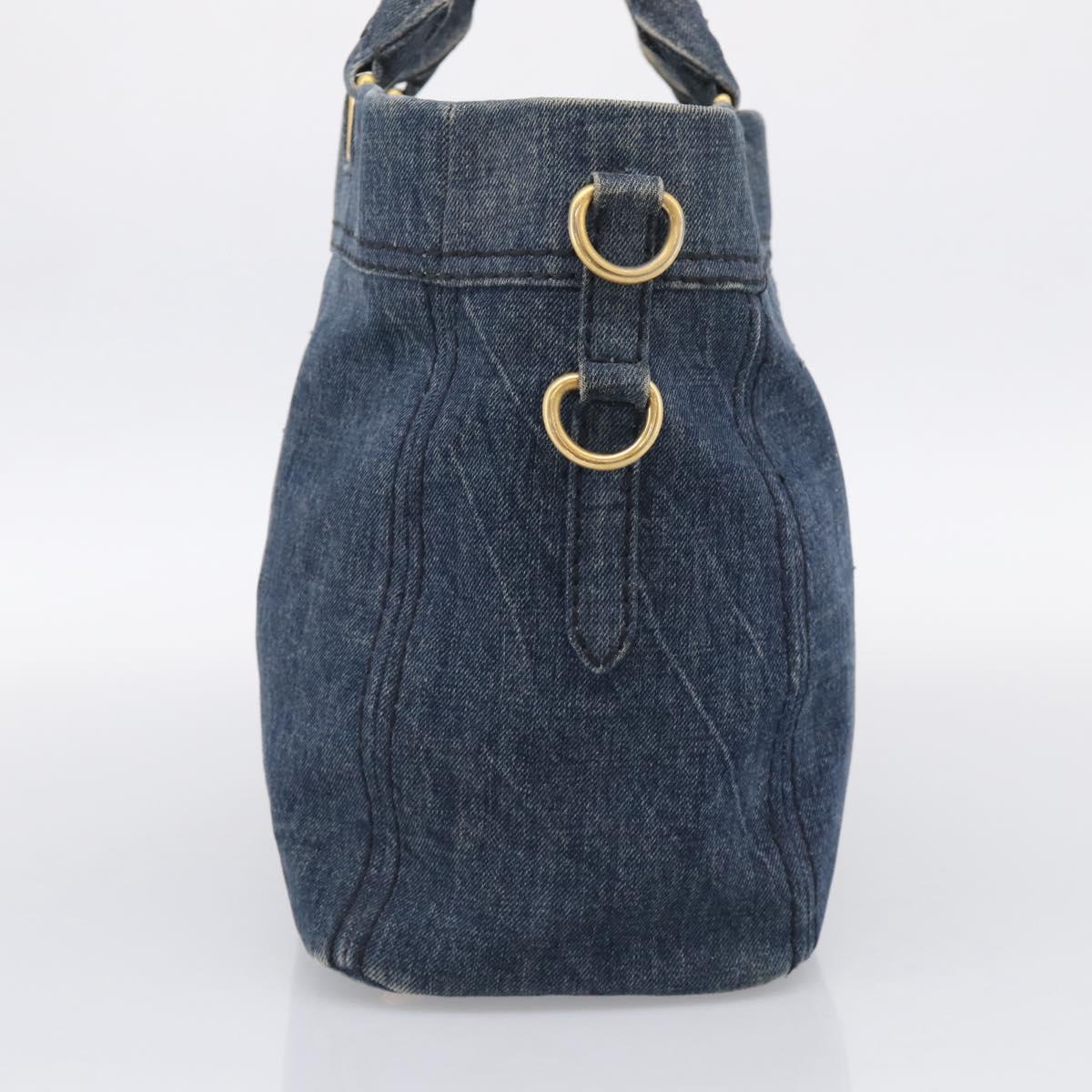 PRADA Canapa Hand Bag Denim Blue Gold Tone Auth ep17099